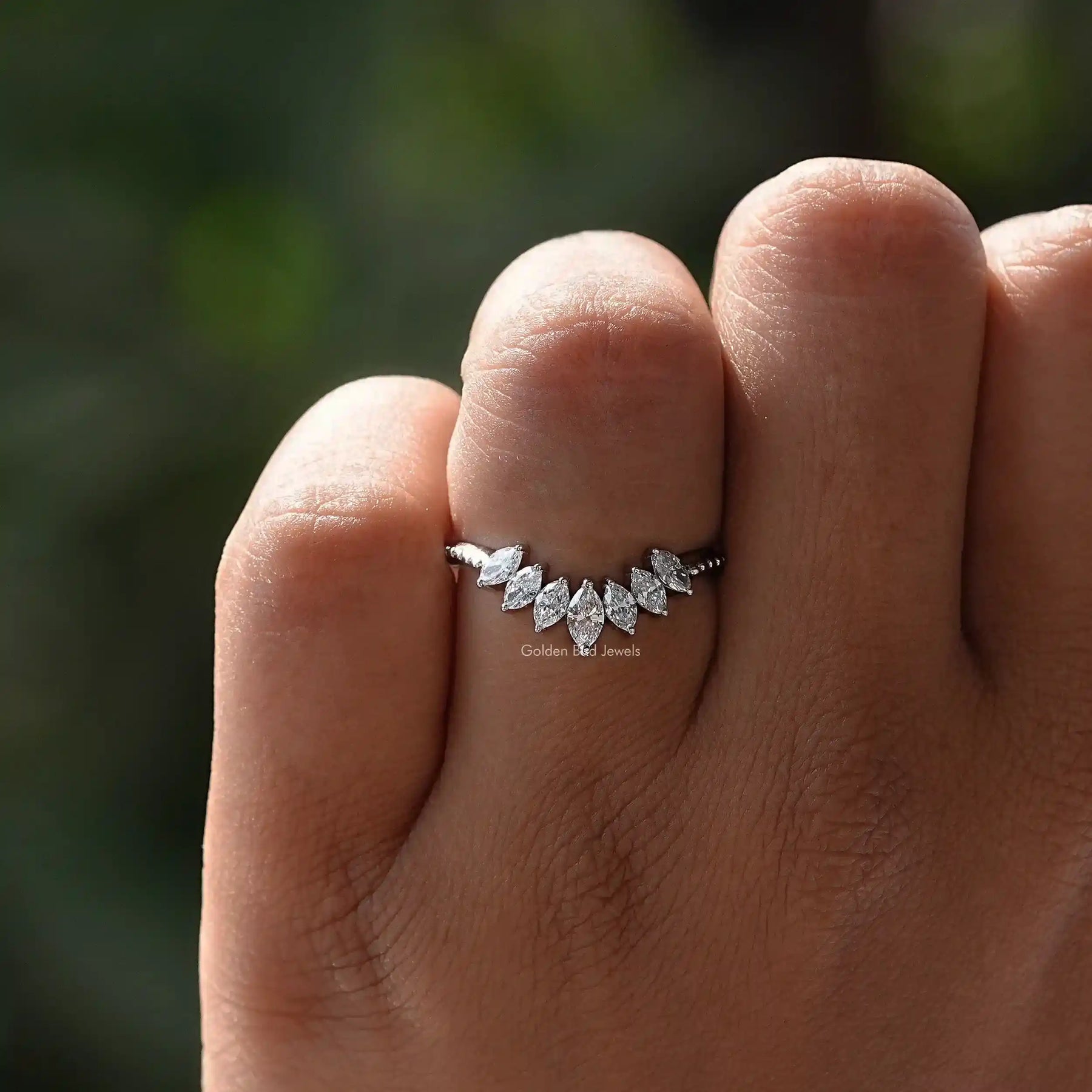 View of Marquise Cut Curved Stackable Diamond Band In White Gold