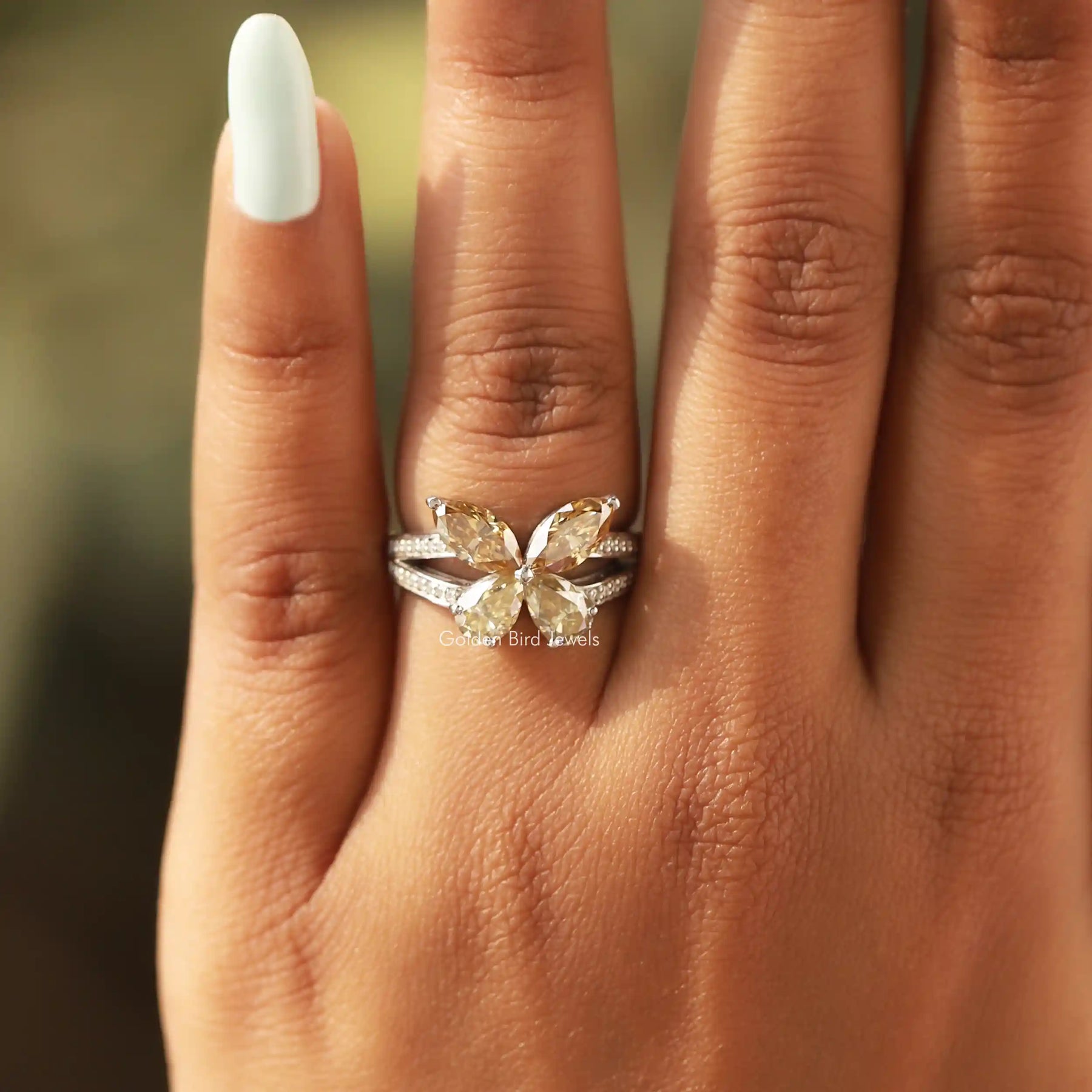 View of Marquise Cut Moissanite Engagement Ring In finger