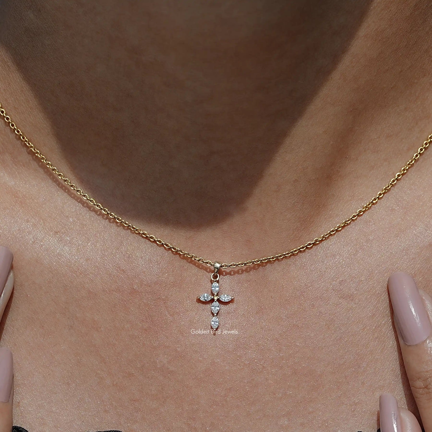 View of Marquise Cut Diamond Cross Pendant In Wear's of Women's