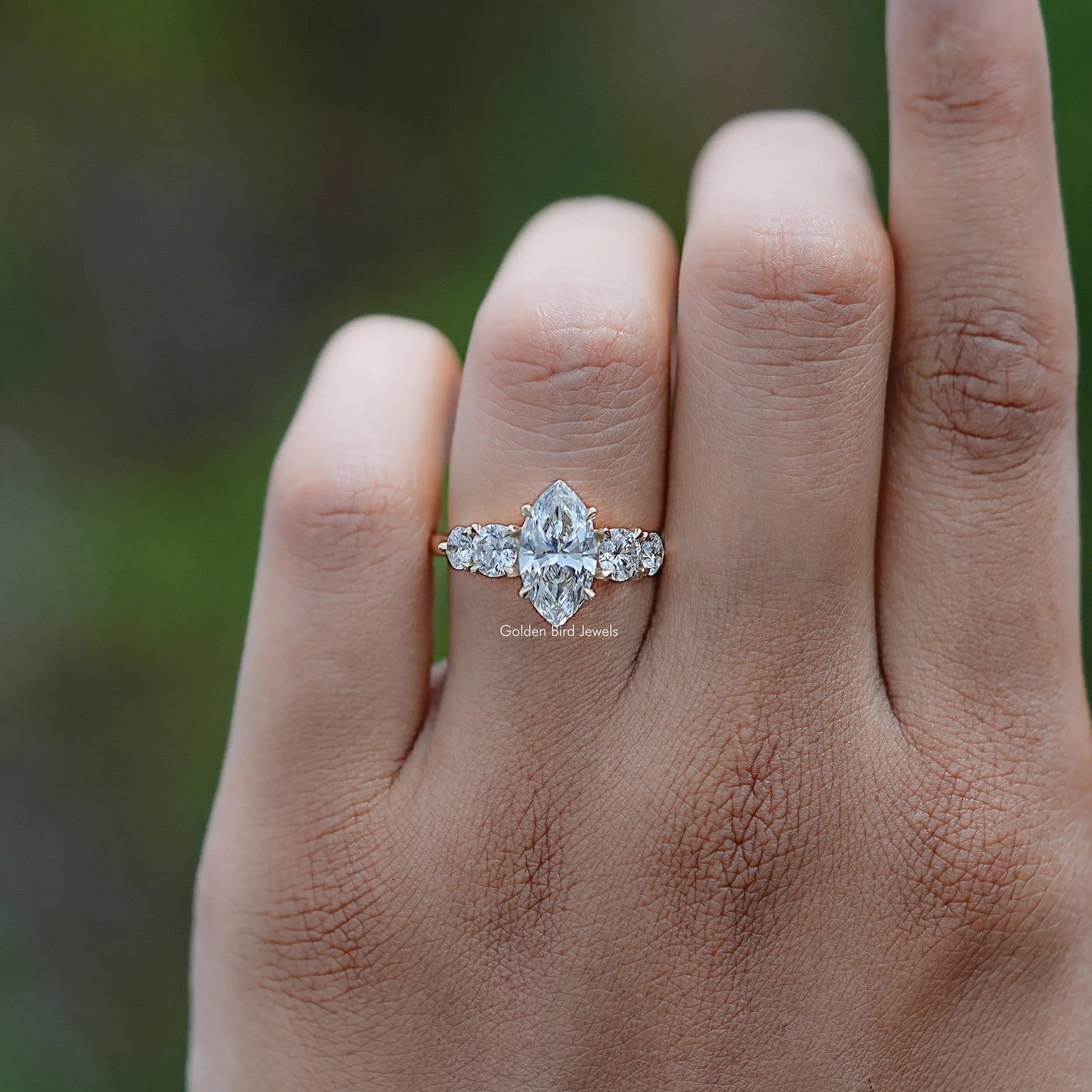 Front view of Marquise Lab Diamond Five Stone Ring