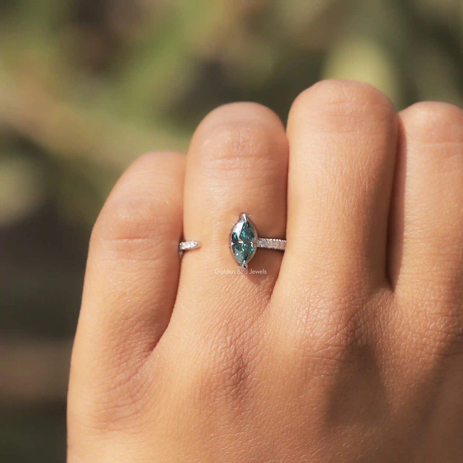 Moissanite Marquise Cut Open Cuff Accent Ring In finger
