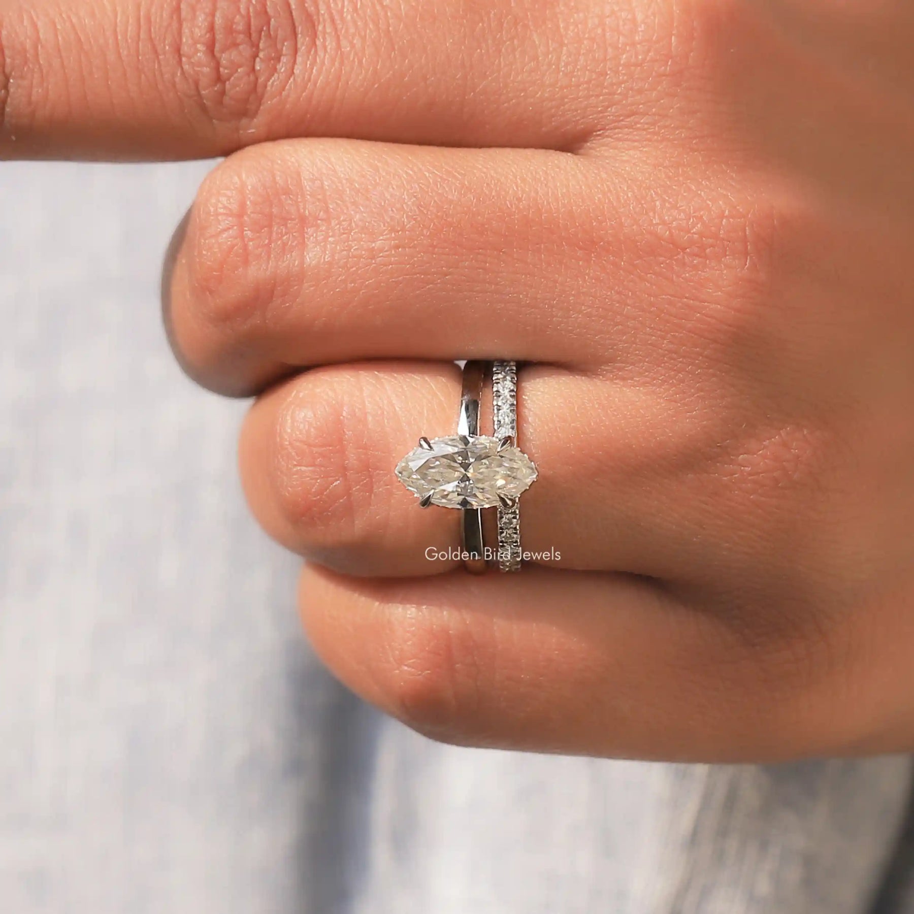 Marquise Cut Moissanite Wedding Ring In White Gold