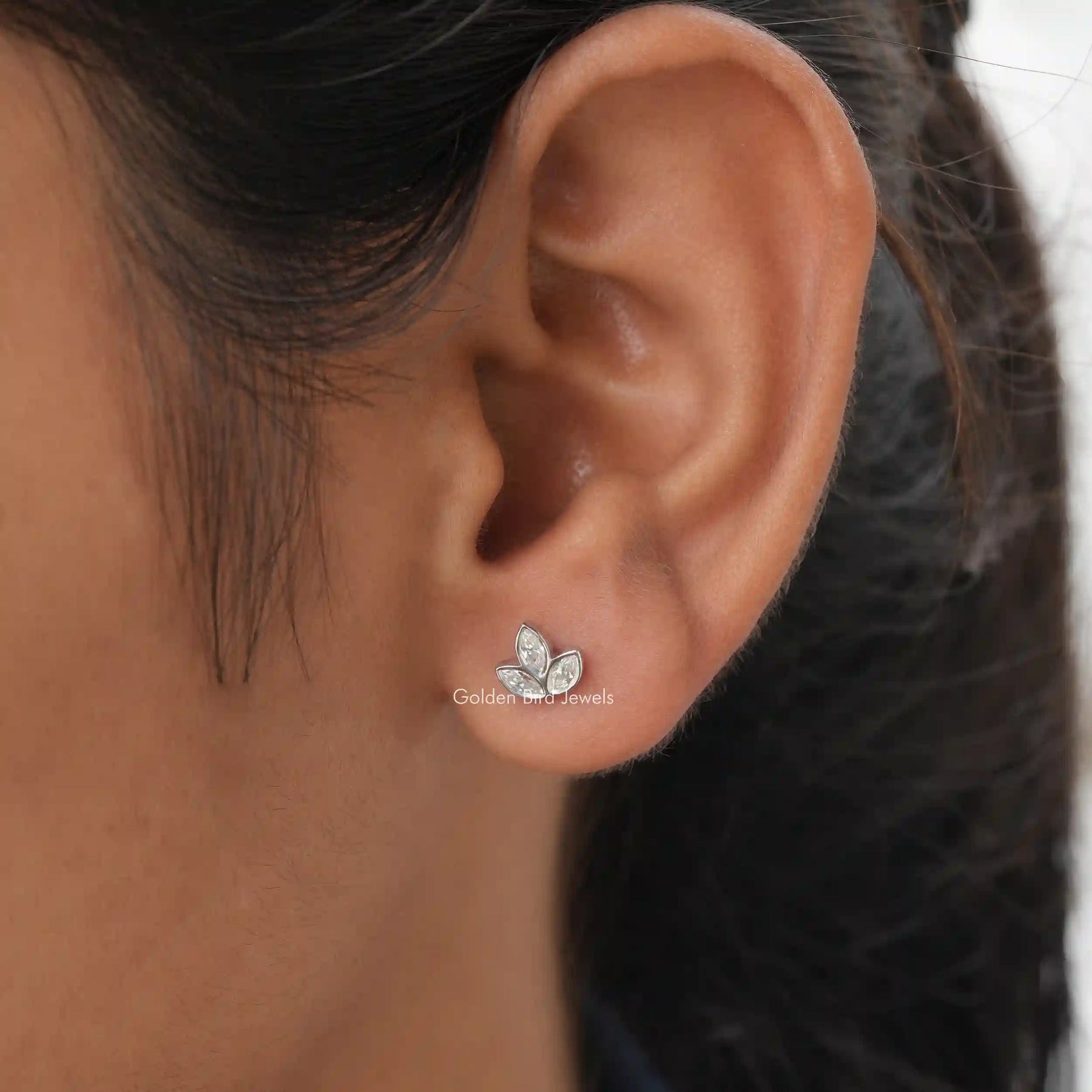 Close view of marquise cut stud earrings set