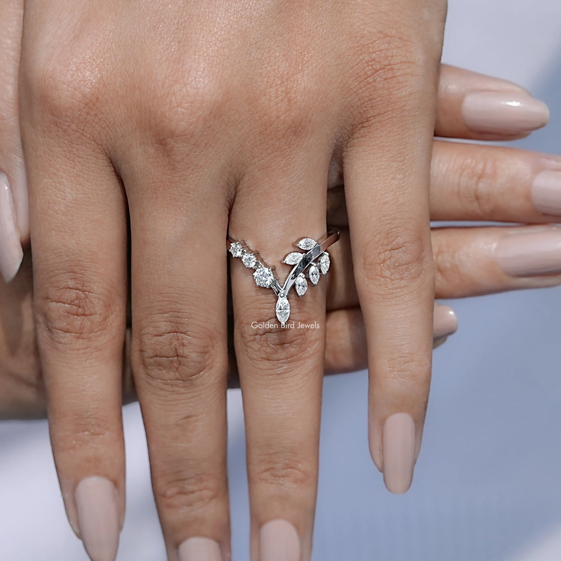Marquise Cut V Shape Curved Moissanite Wedding Band