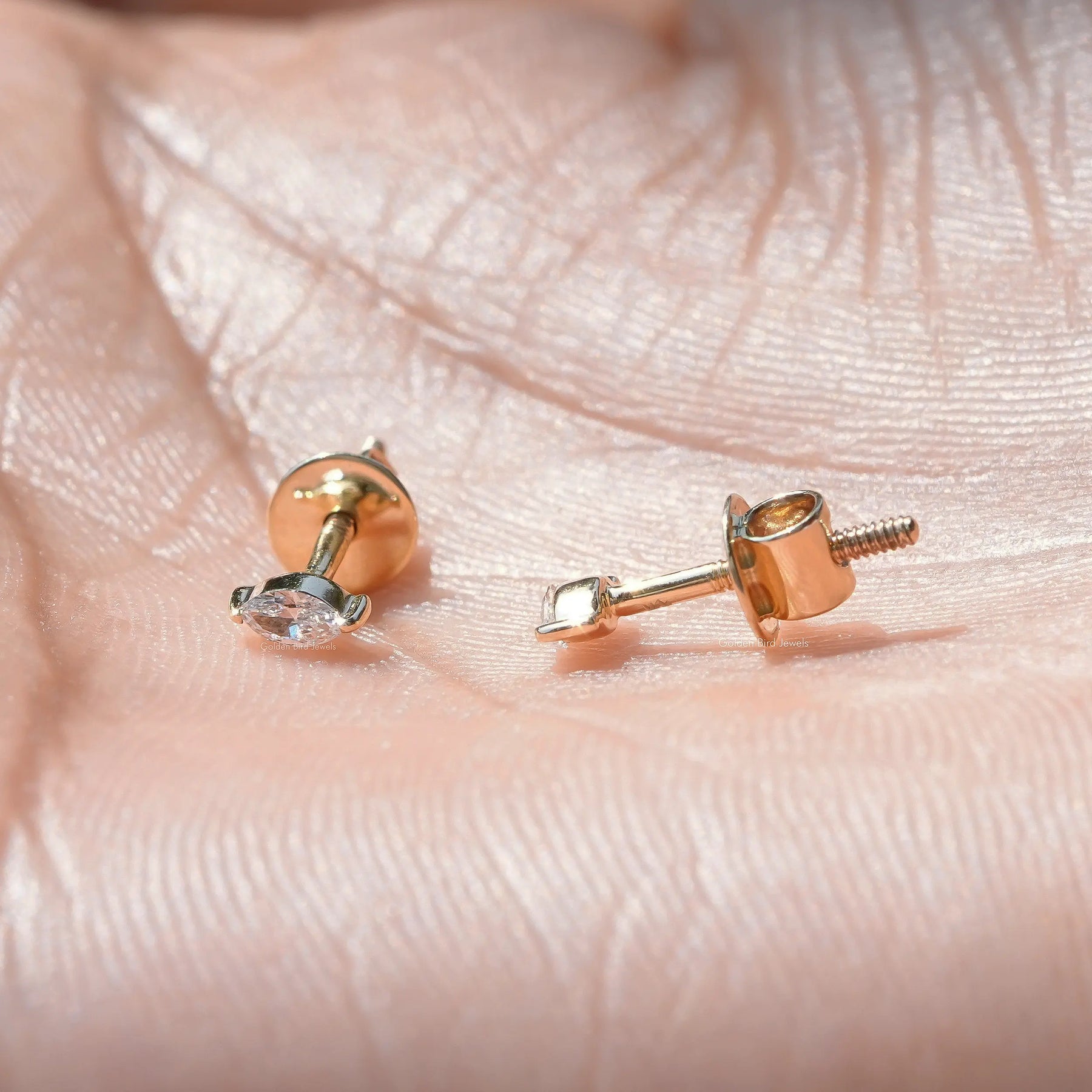 Front And Back Side View Of Lab Diamond Marquise Cut Stud Earrings
