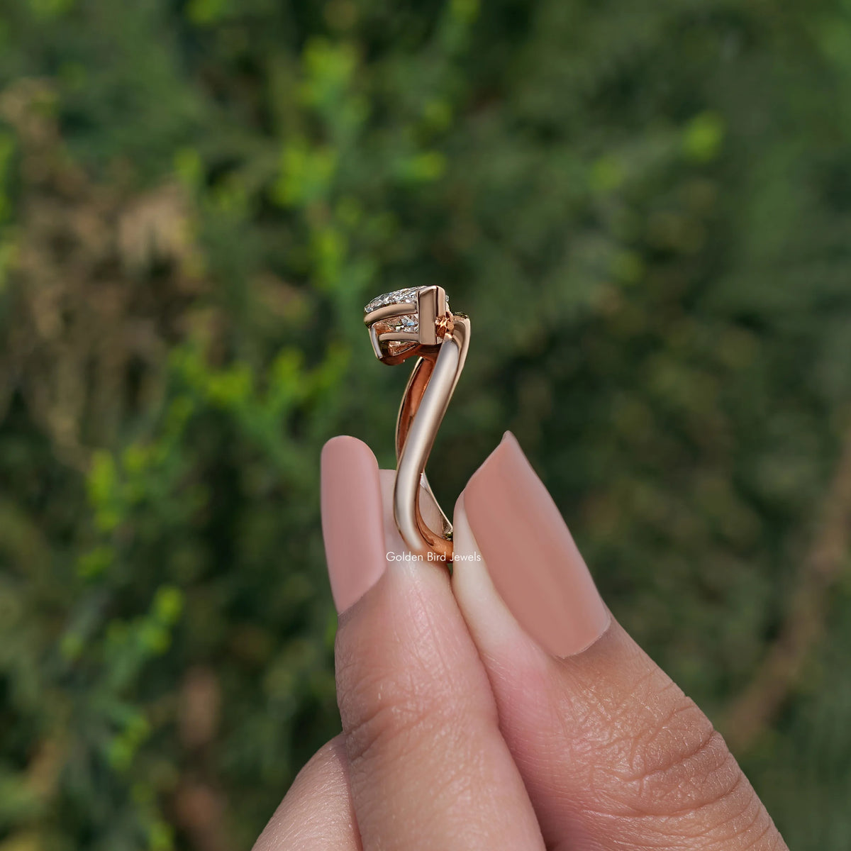 Marquise Cut Lab Diamond Curved Solitaire Ring