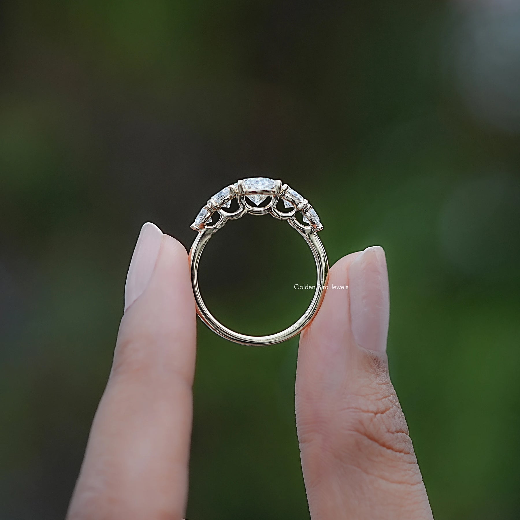 Back view of Marquise Lab Diamond Five Stone Engagement Ring