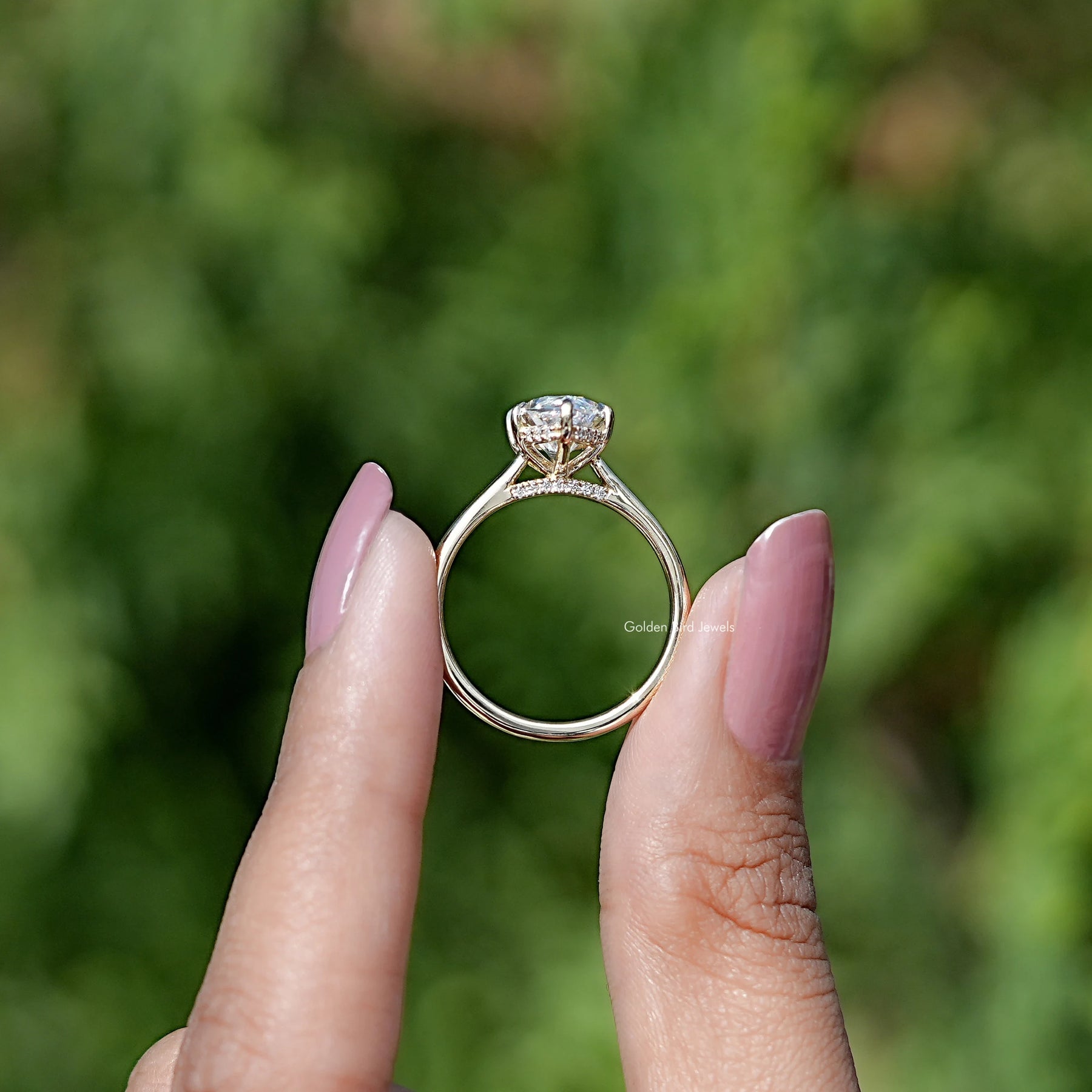 Marquise Moissanite Hidden Halo Bridge Accent Ring