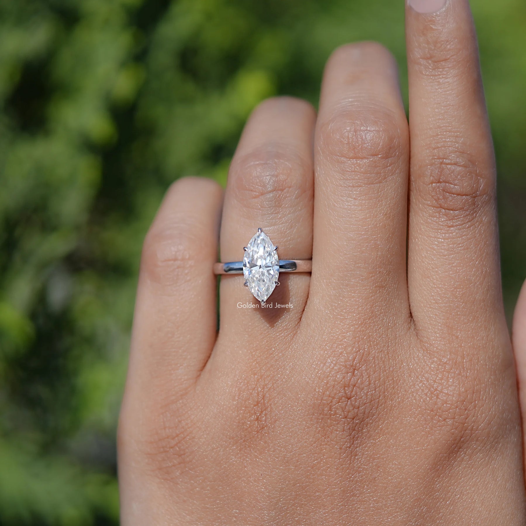 Marquise Cut Moissanite Hidden Halo Wedding Ring