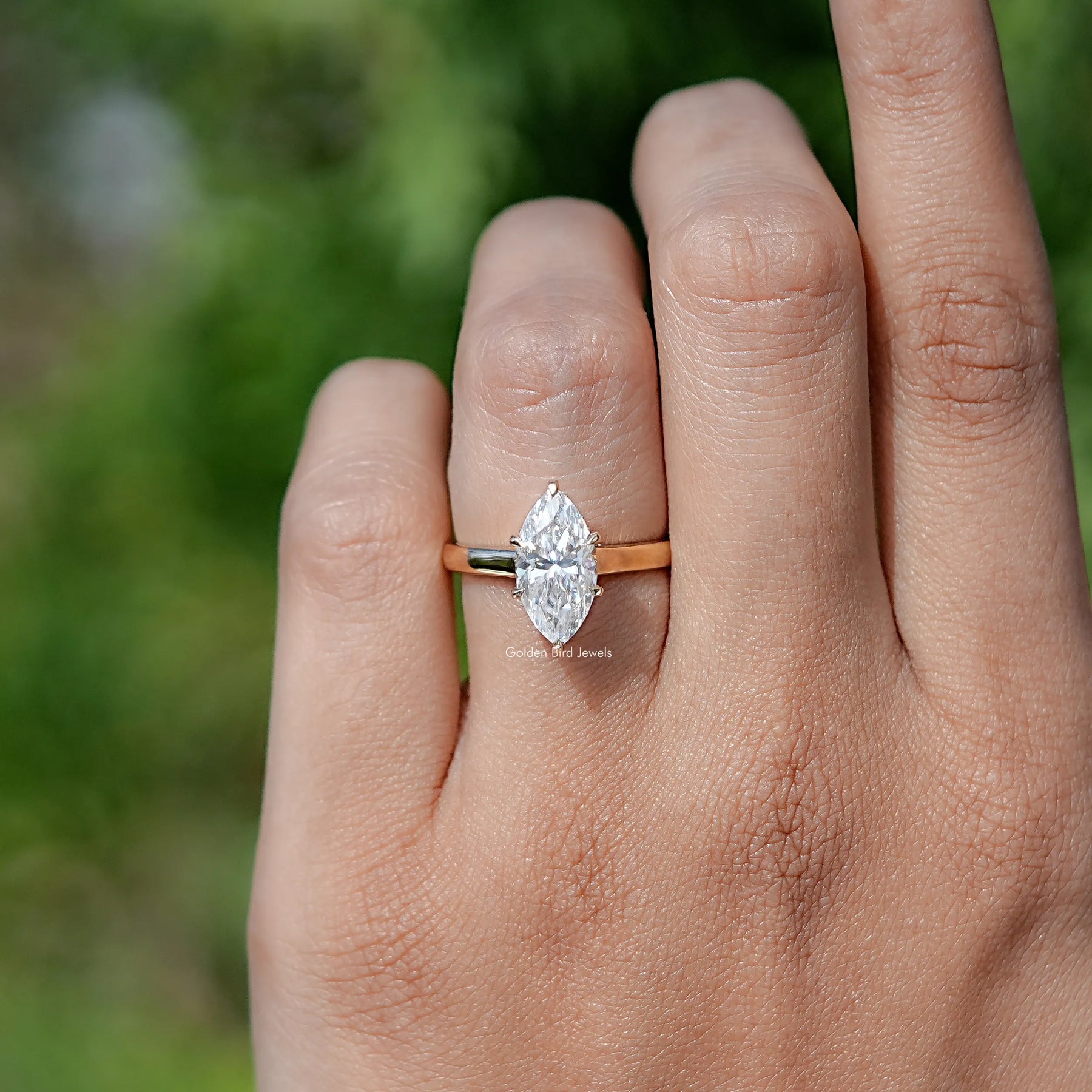 Marquise Moissanite Hidden Halo Bridge Accent Ring