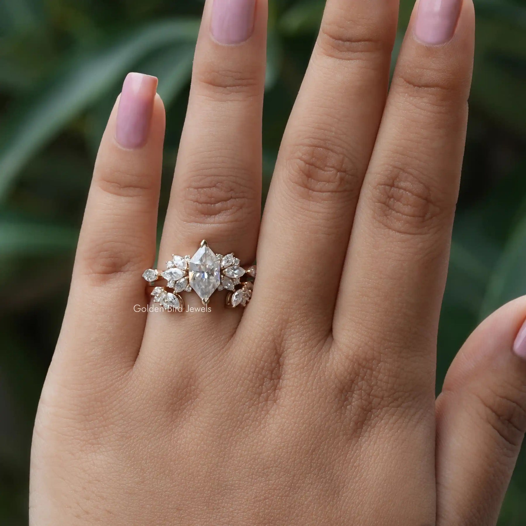 View Of Dutch Marquise Cut Engagement Ring In Finger
