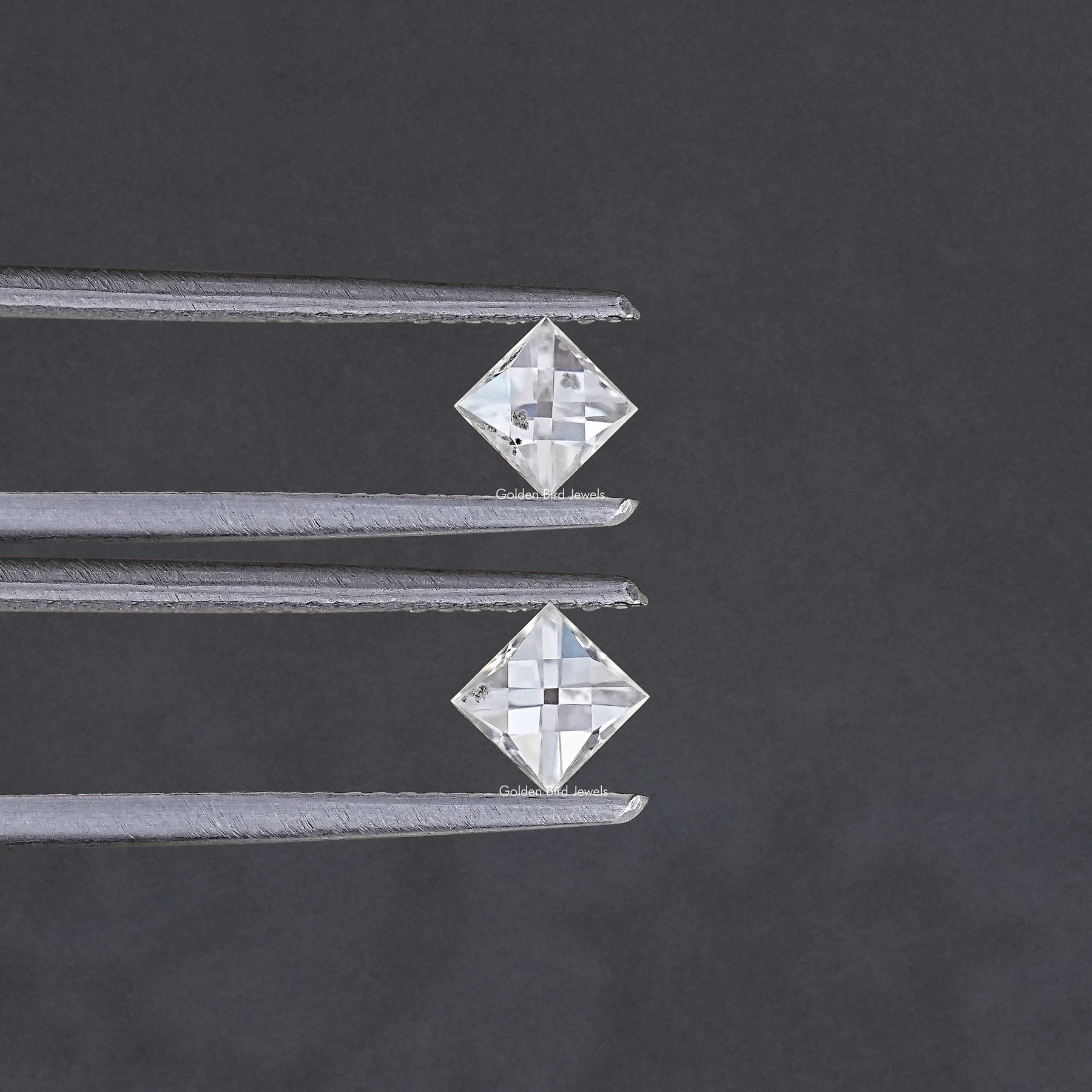 Detailed View Of Off White French Cut Loose Moissanite Pair in Unique Pattern