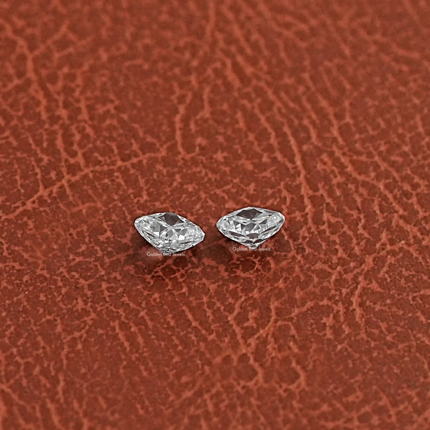 Close View Of Matching Pair Cushion Cut Lab Diamond