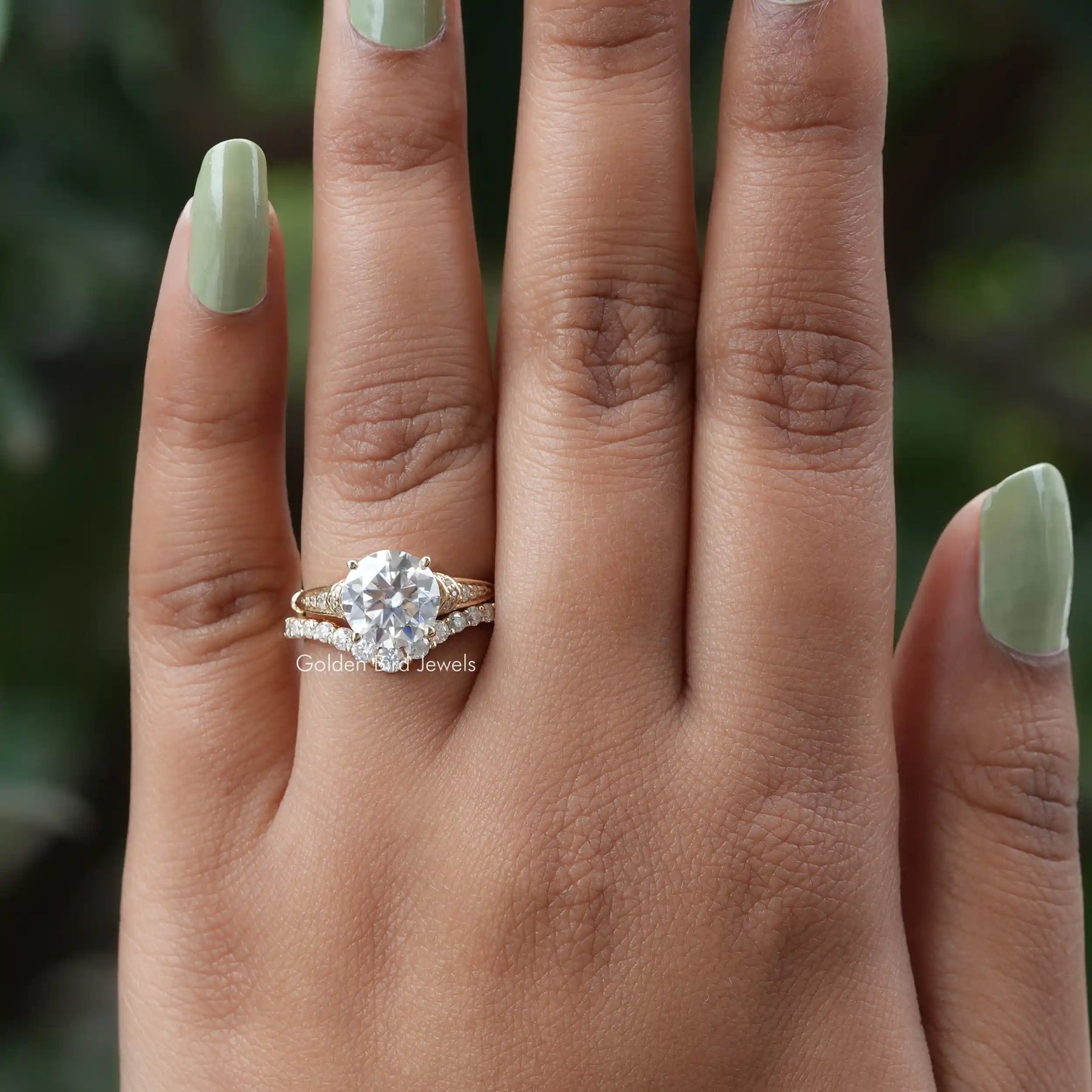 View of Round Cut Accent Stone Ring In Yellow Gold