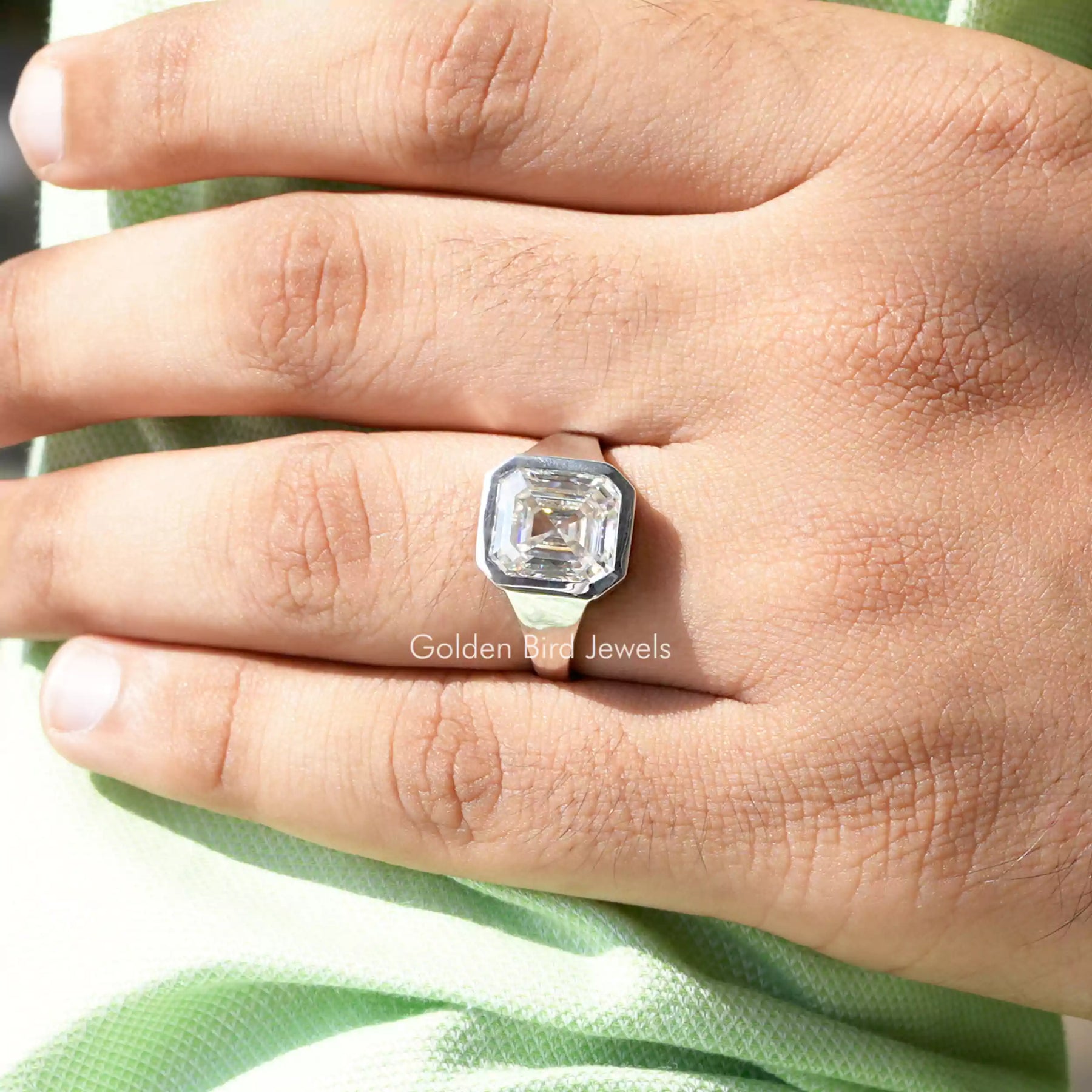 White Gold Moissanite Bezel Setting Ring