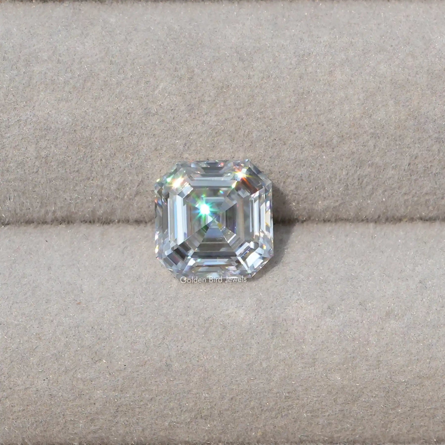 View of Asscher Cut Loose Moissanite In White