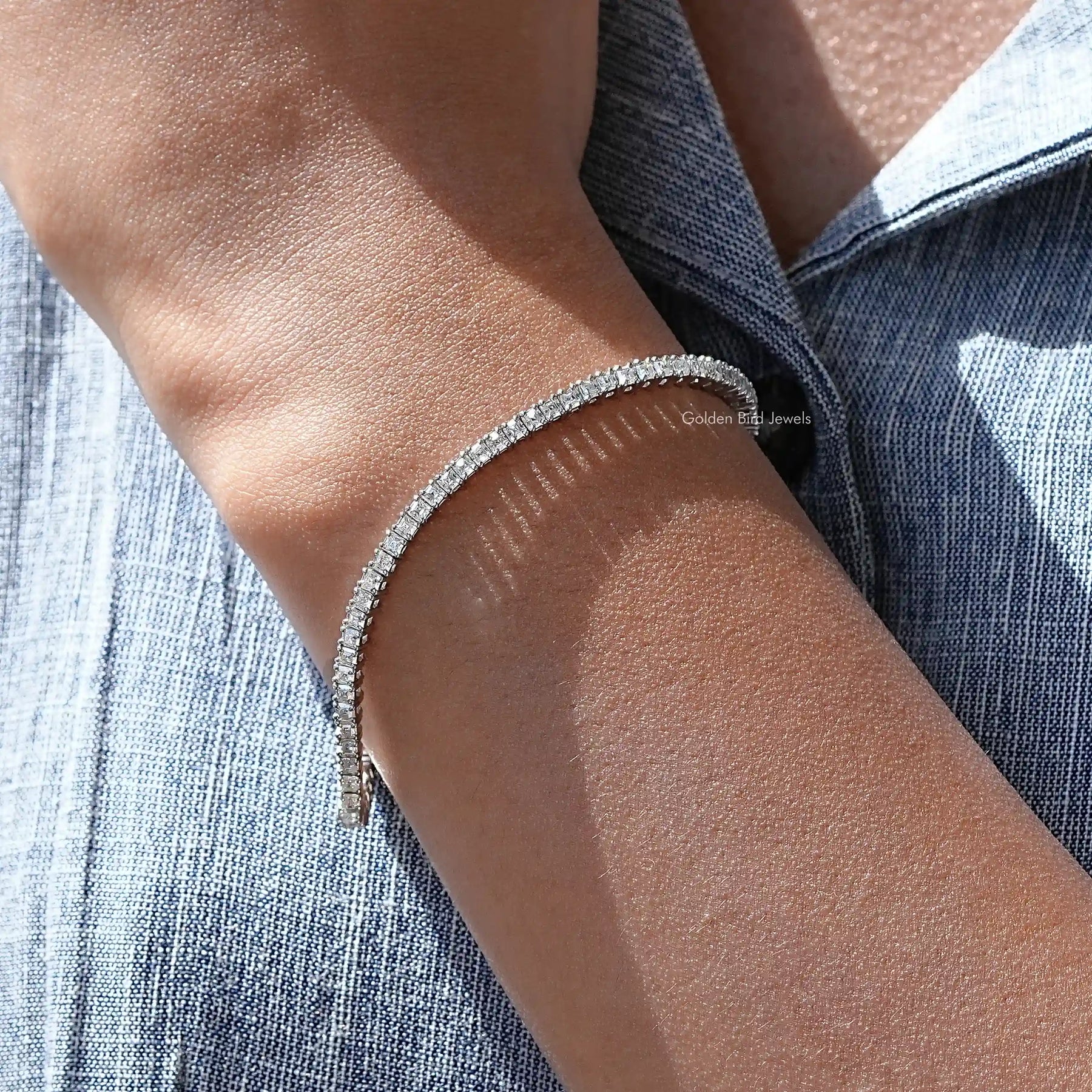 View of moissanite asscher bracelet for women