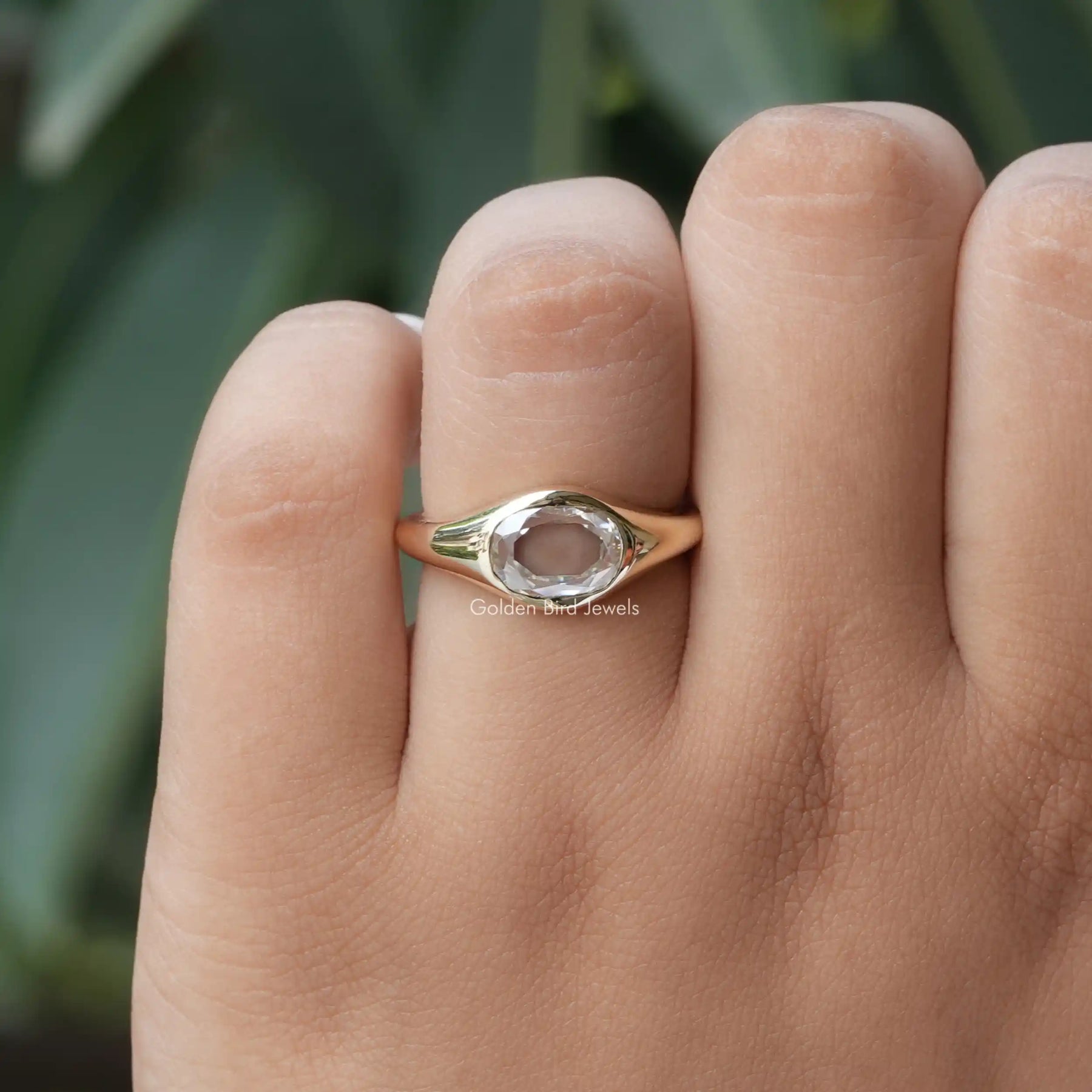 Detailed View Of Oval Cut Moissanite Ring In White Gold