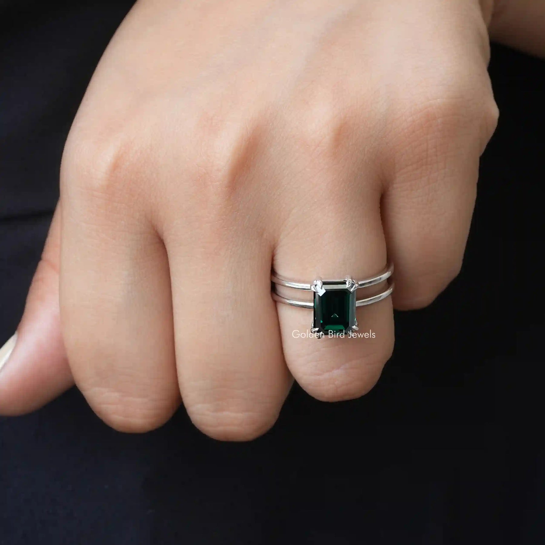 Front View Of Fancy Colored Moissanite Engagement Ring