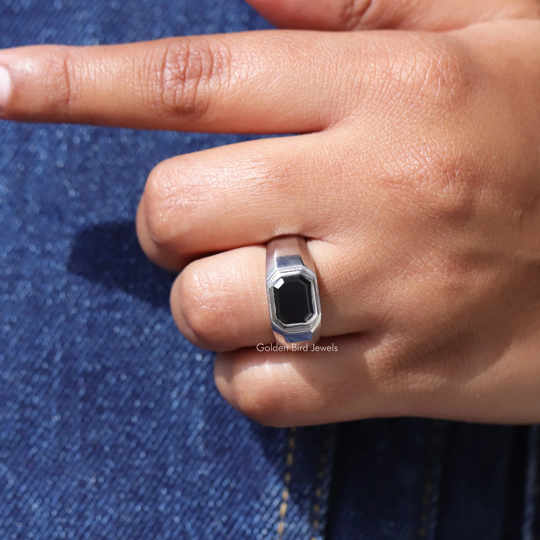 View of Moissanite Emerald Cut Solitaire Ring