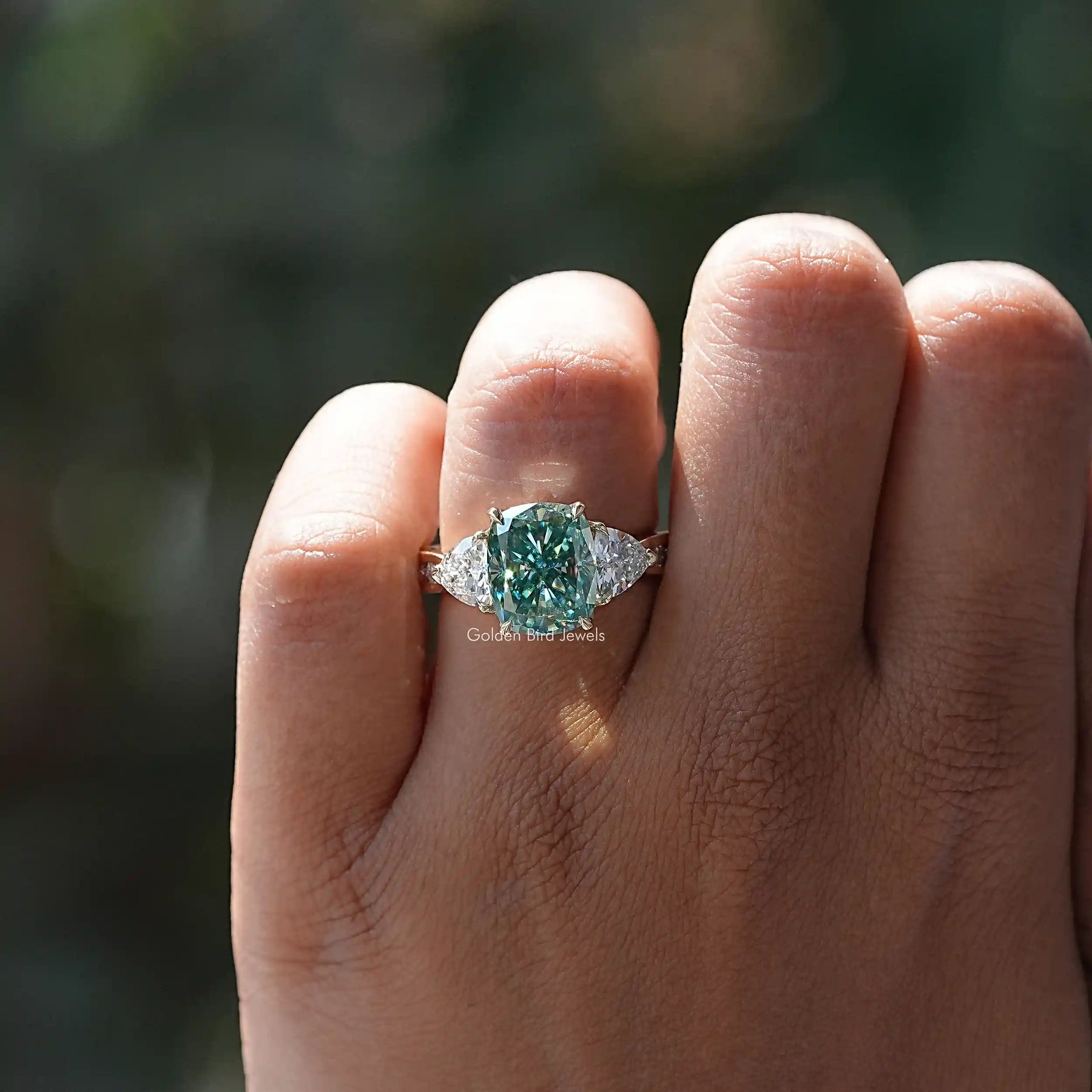 Detailed View Of Cushion Moissanite Accent Stone Ring In White Gold