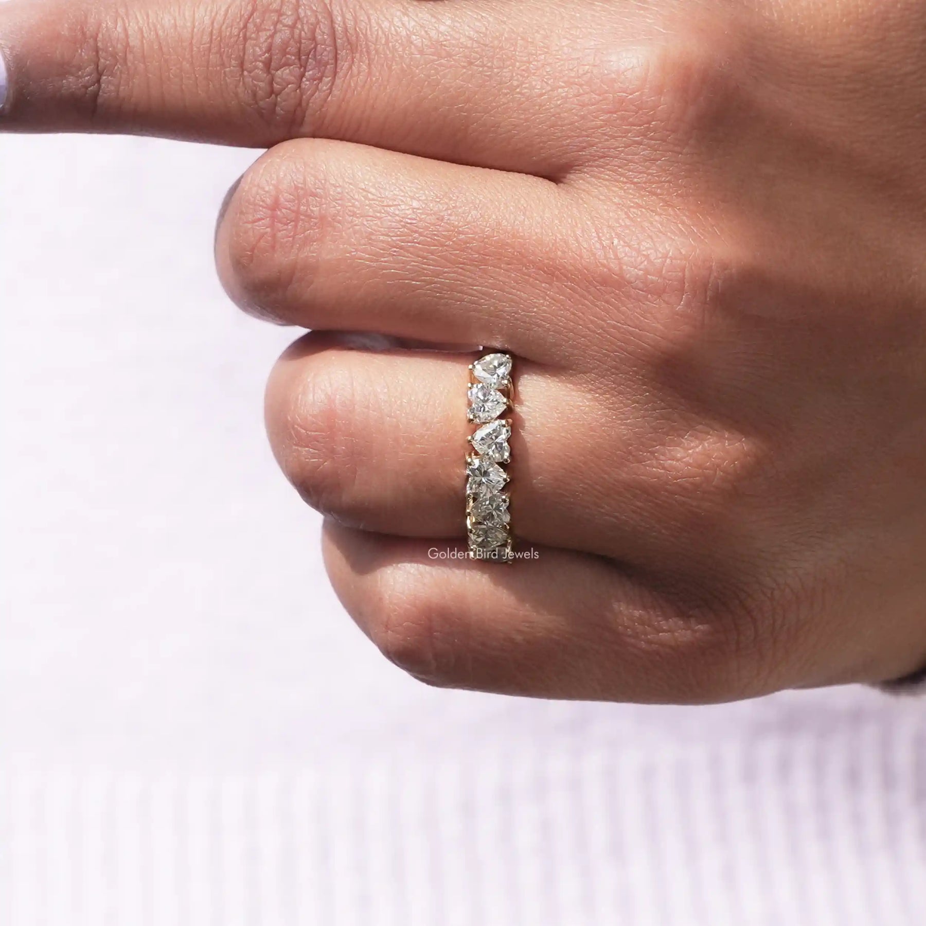 Heart Cut Moissanite Half Eternity 7 Stone Wedding Band