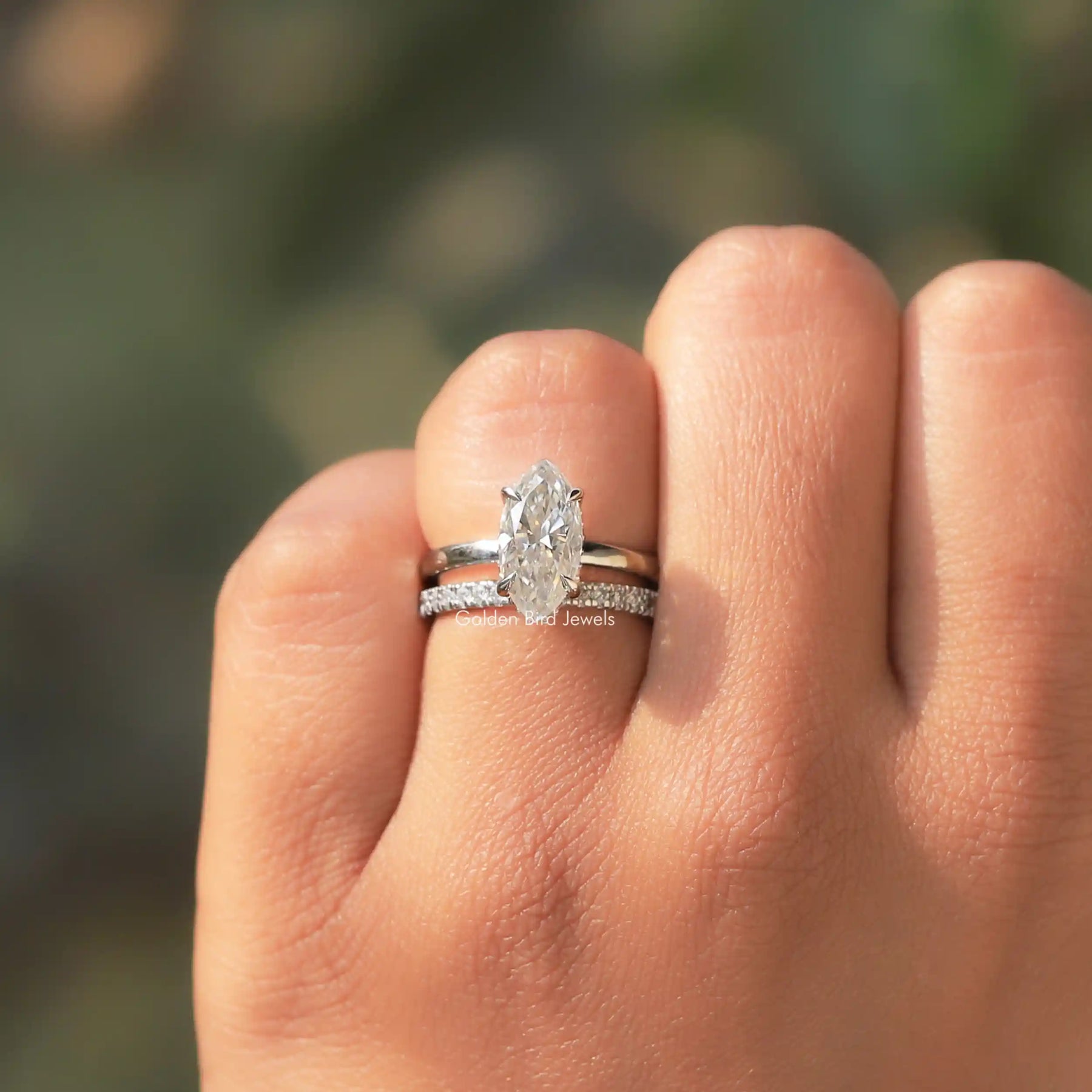 Marquise Cut Halo Bridal Wedding Ring In Finger