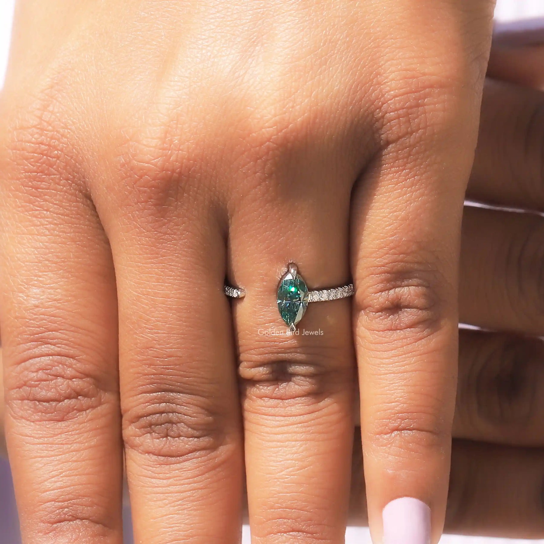 Open Cuff Marquise Cut Moissanite Ring In White Gold