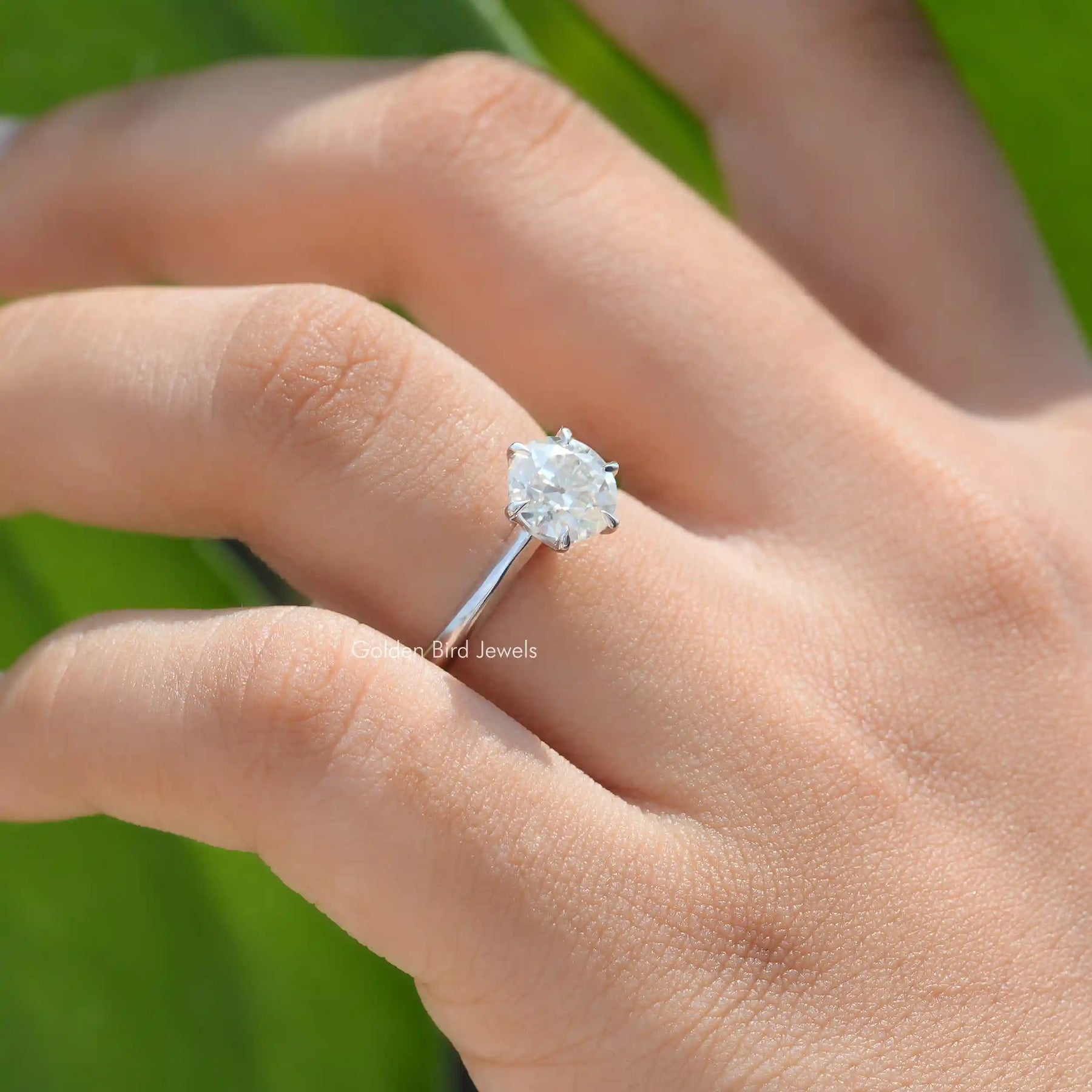 View of Moissanite OEC Round Cut Solitaire Ring In White Gold