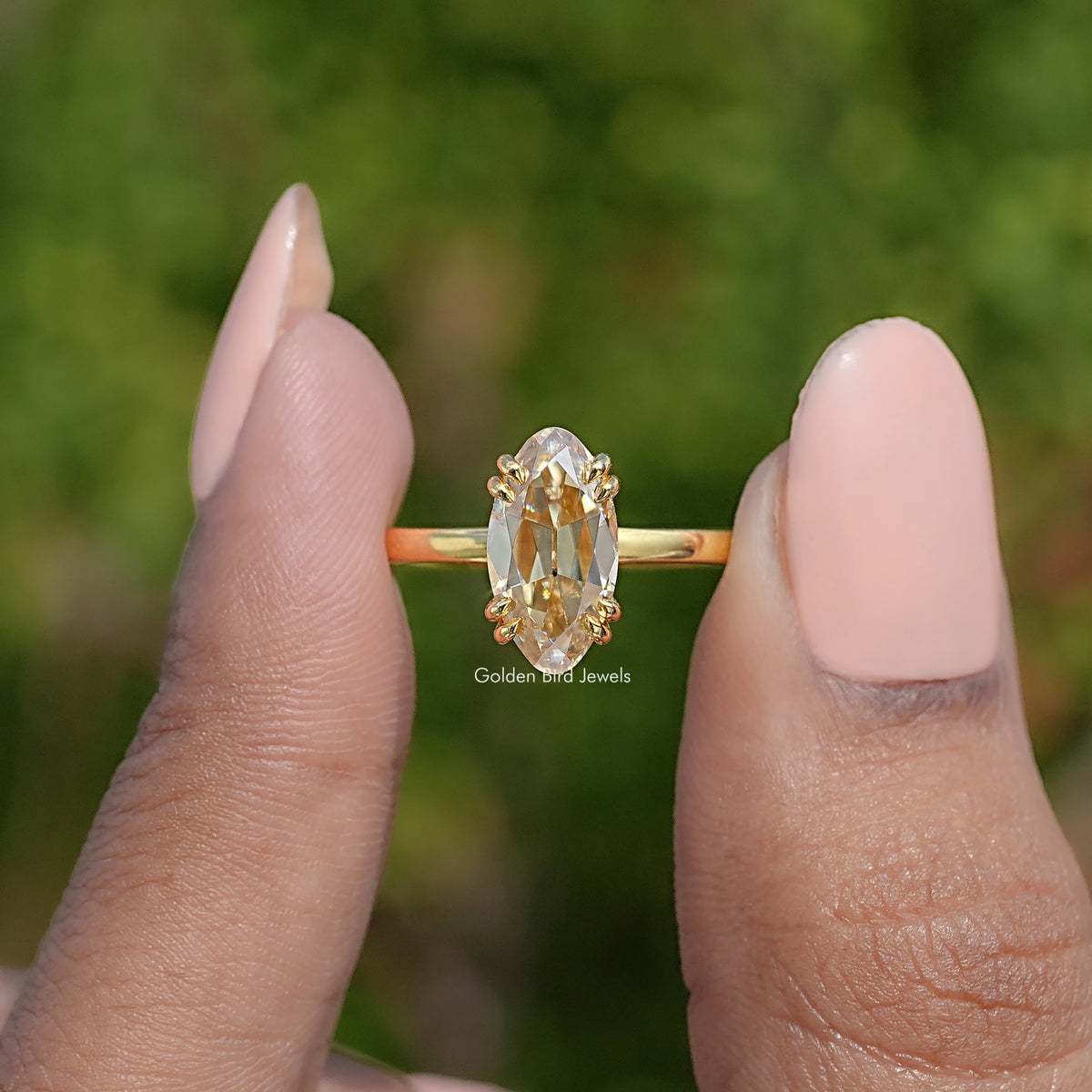 Old Mine Moval Moissanite Solitaire Ring