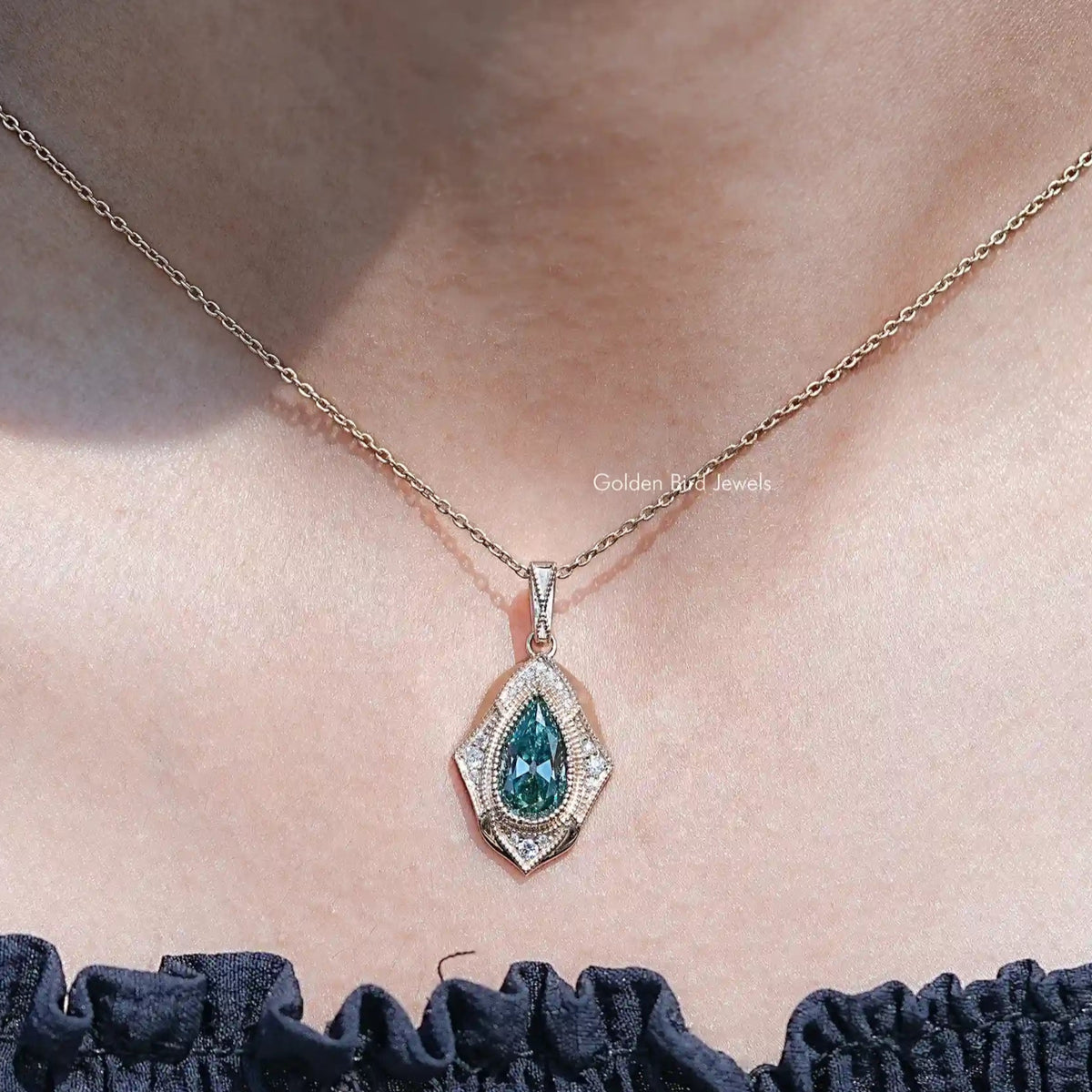 Moissanite Old Mine Pear Cut Designer Pendant