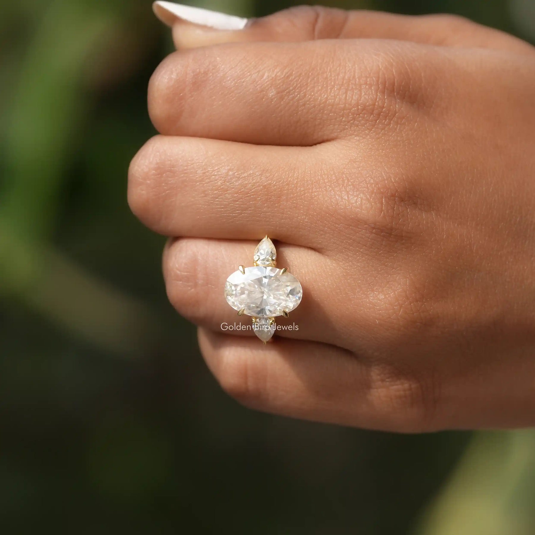 3 Stone Moissanite Accent Stone Ring In Yellow Gold