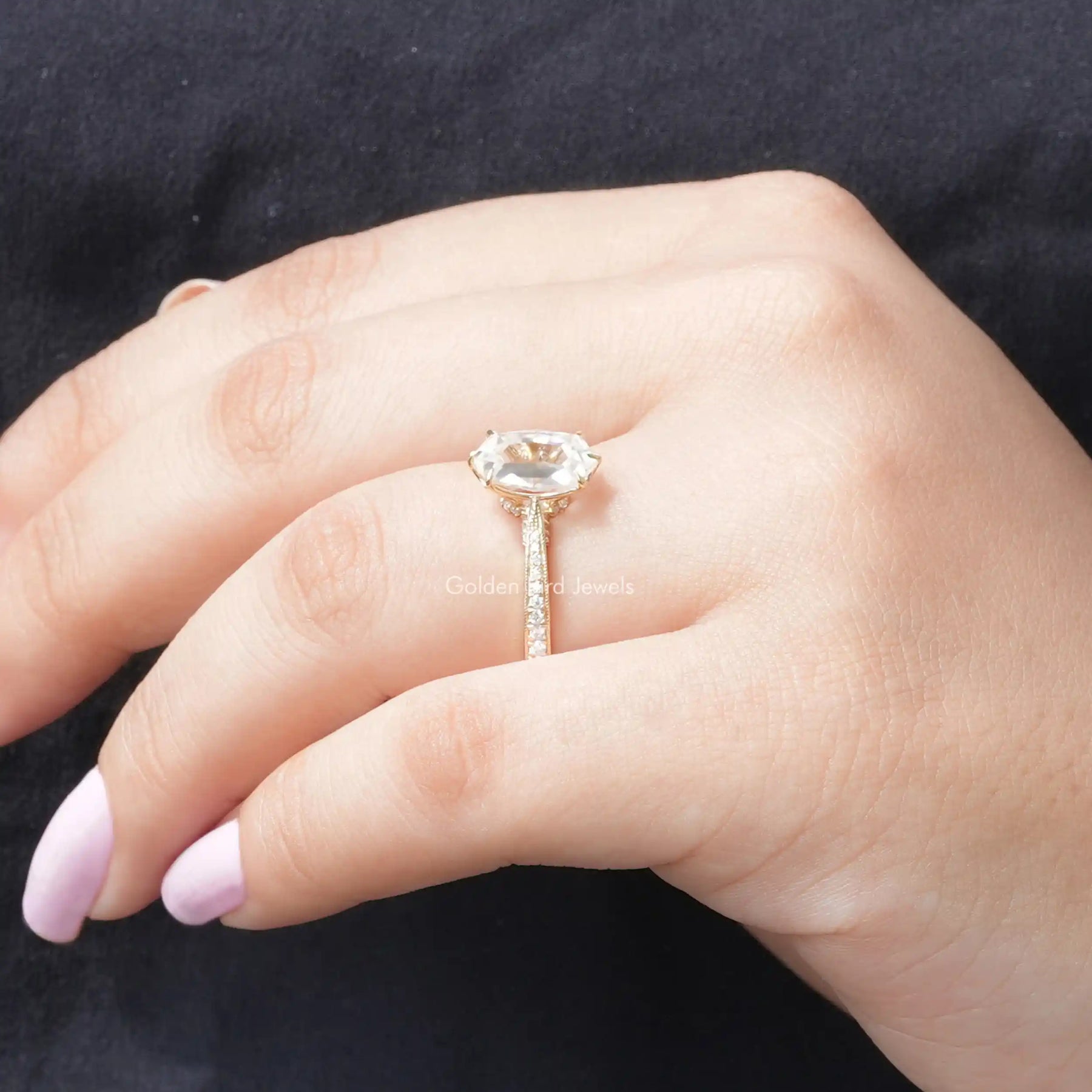 Moissanite Portrait Hexagon Engagement Ring