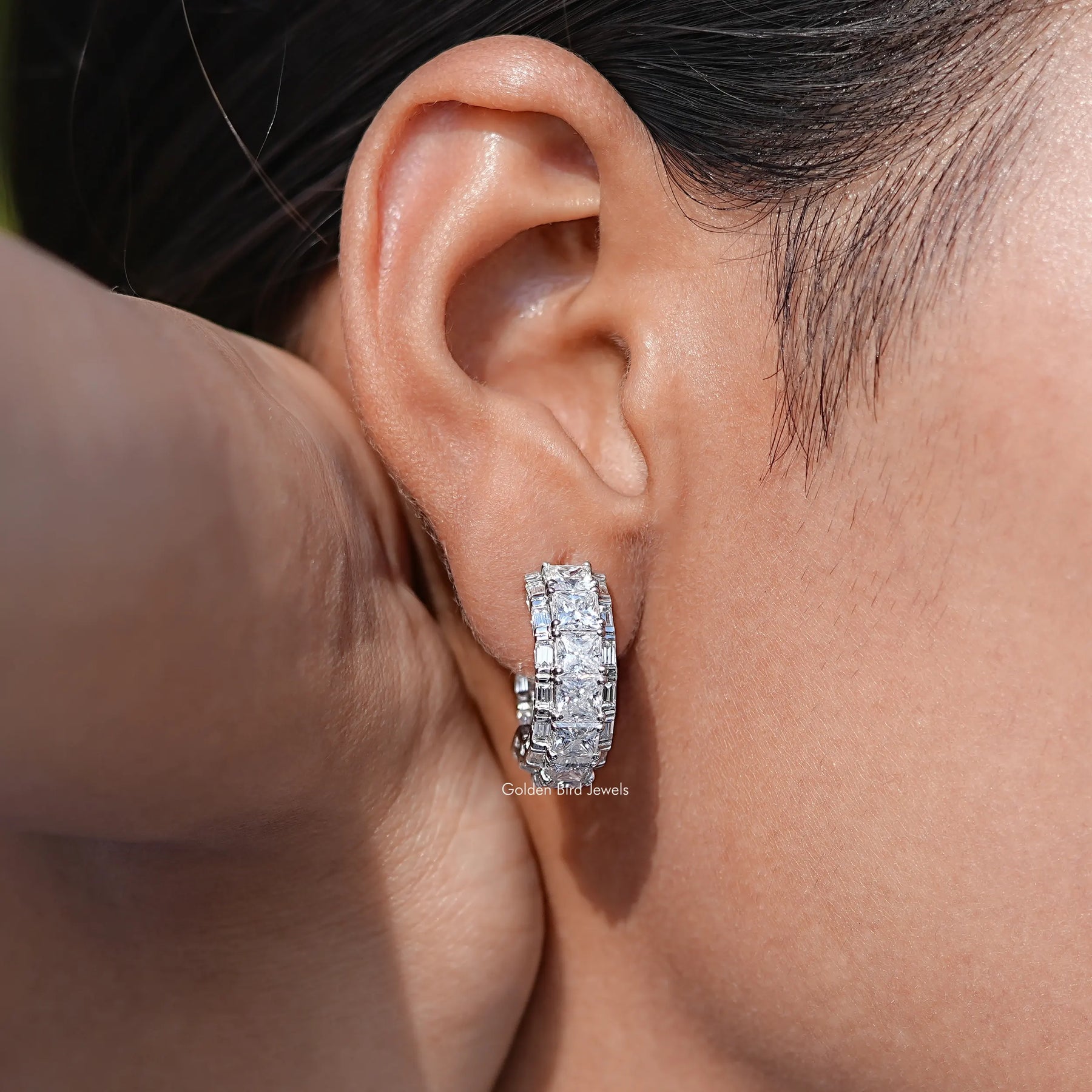 Moissanite Princess Cut C Hoop Earring In White Gold