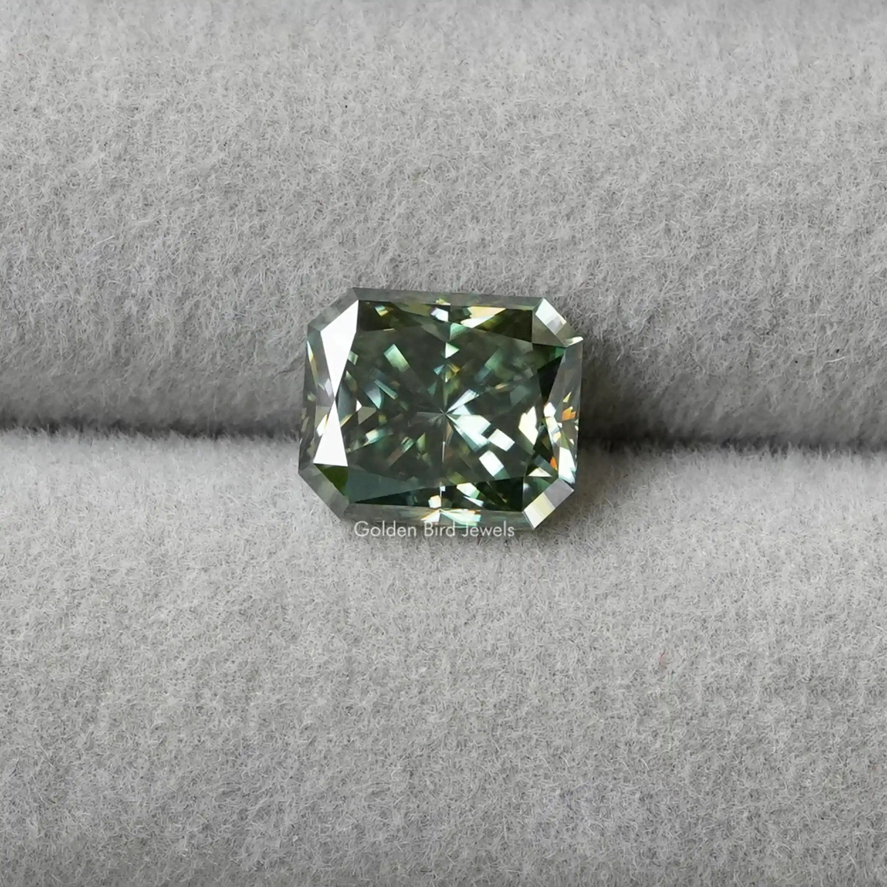 View of Blue Green Radiant Cut Loose Moissanite