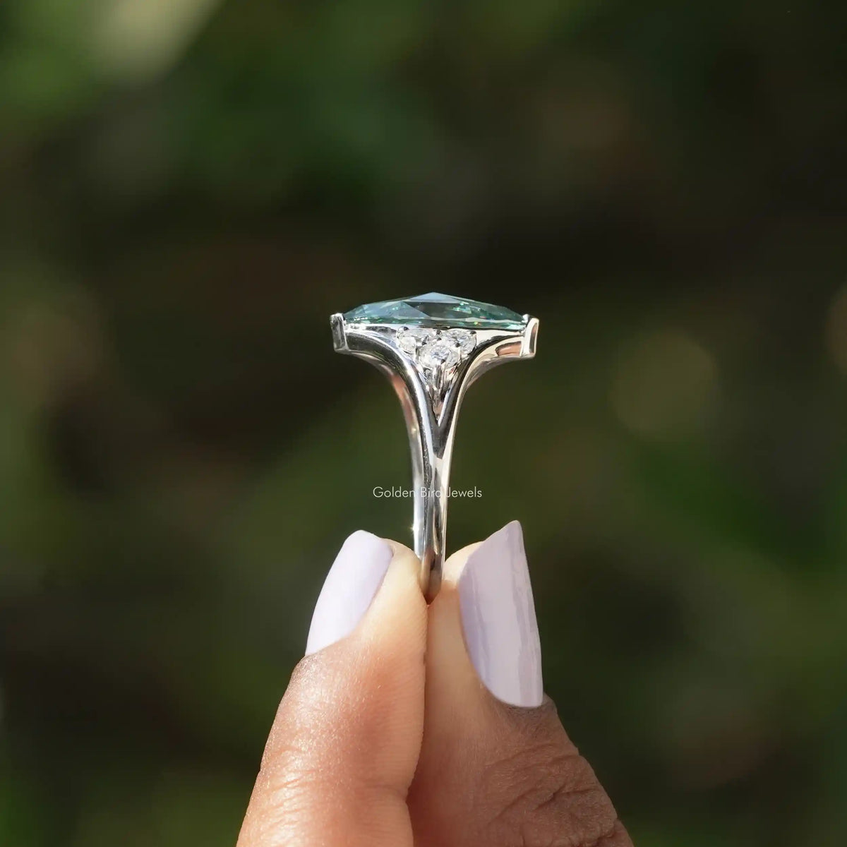 Side View of Rose Cut Marquise  Vintage Engagement Ring