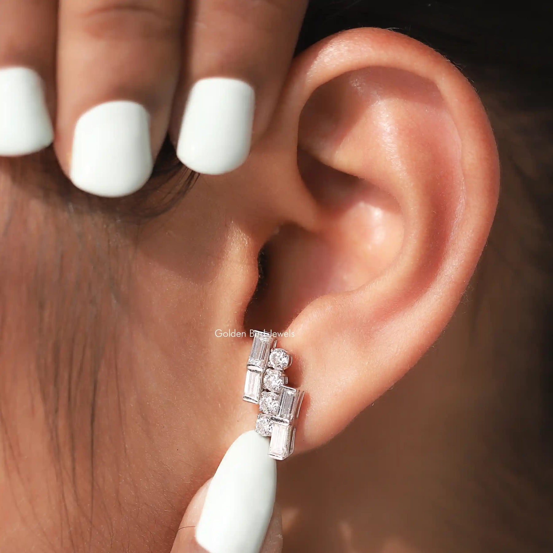 Colorless double moissanite stud earrings for women