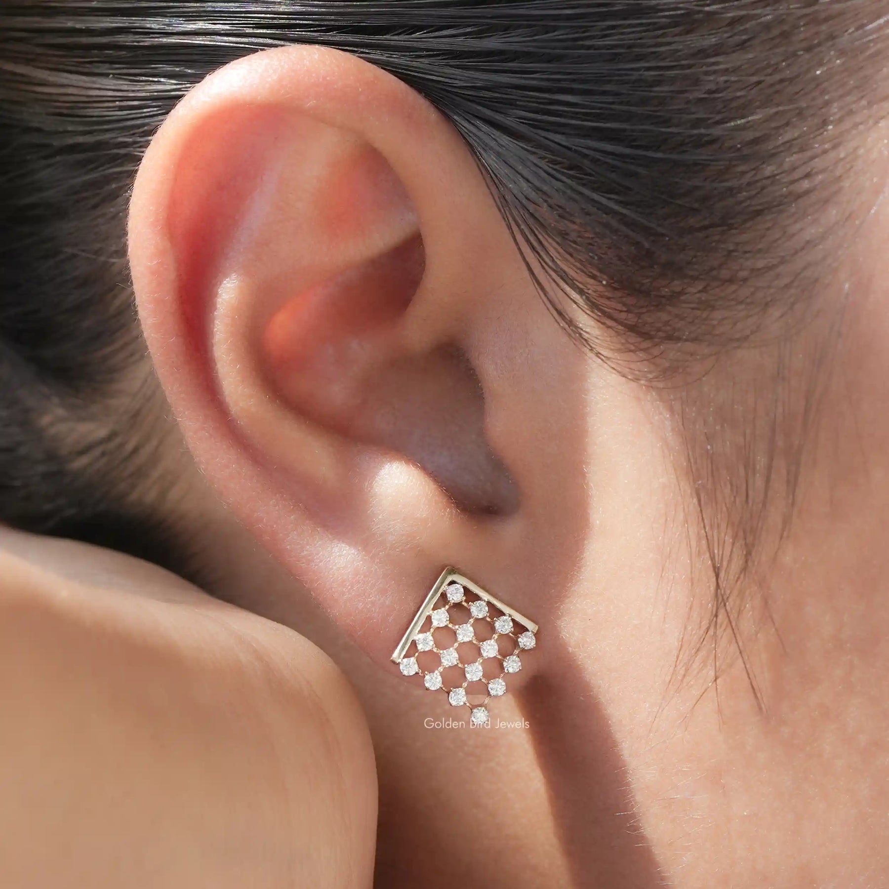 Close up View Of Moissanite Wedding Earrings Made Of Round Cut Stone