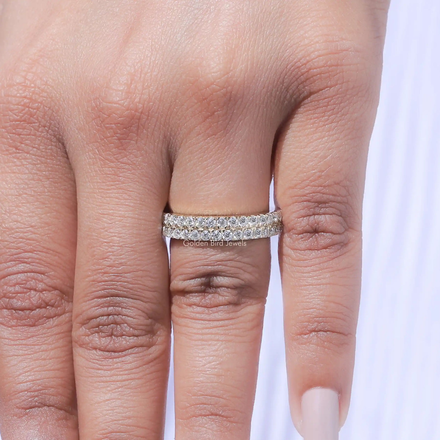 Round Cut Moissanite Two Row Eternity Band