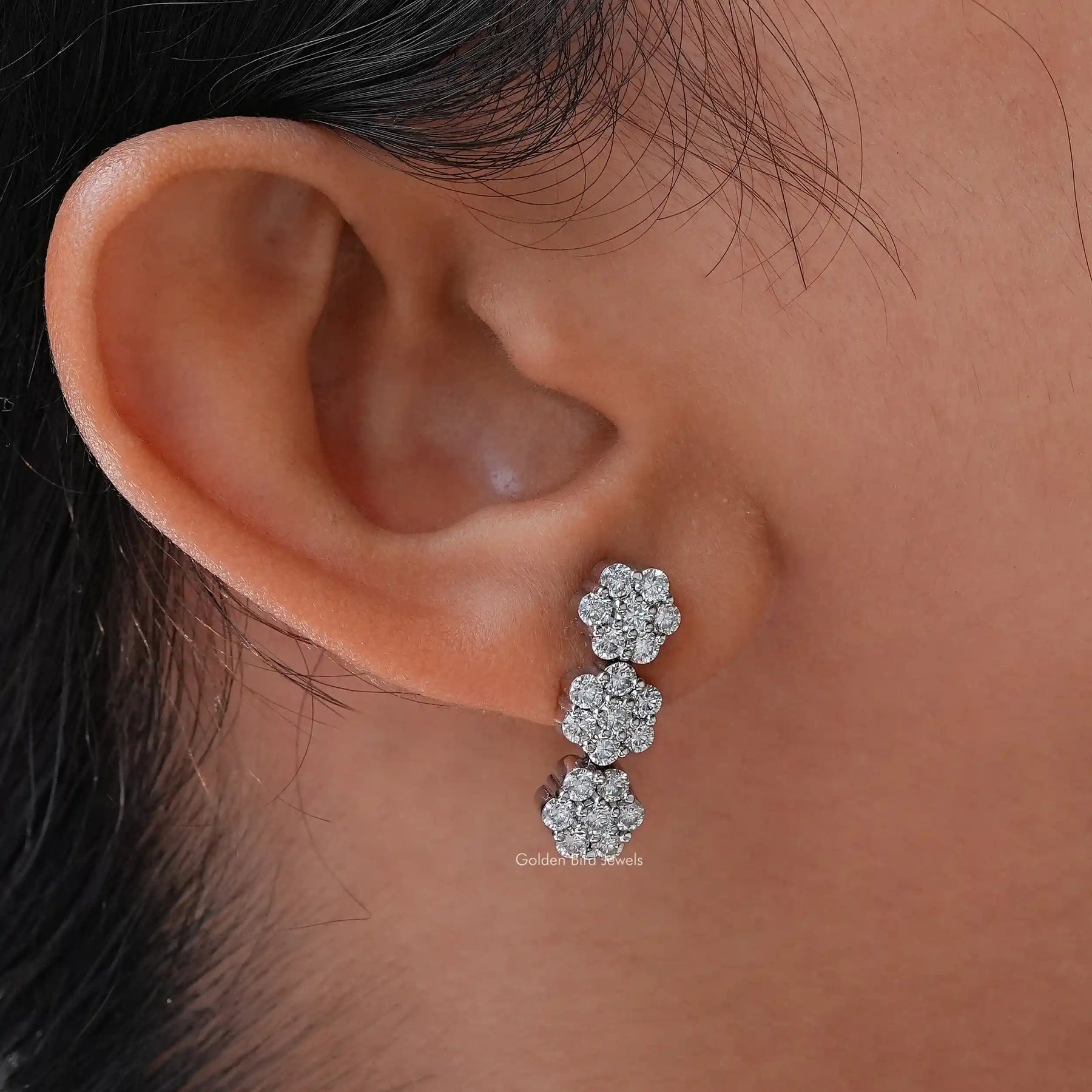 Round Moissanite Flower Style stud Earrings