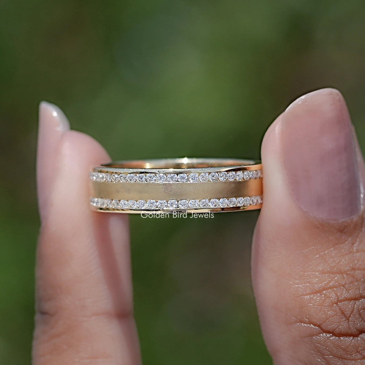 Front view of Moissanite Round Cut Full Eternity Wedding Band