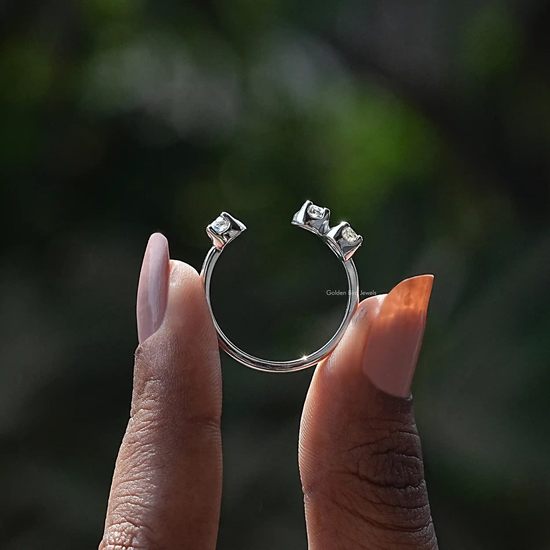 Round Cut Moissanite Open Cuff Wedding Ring