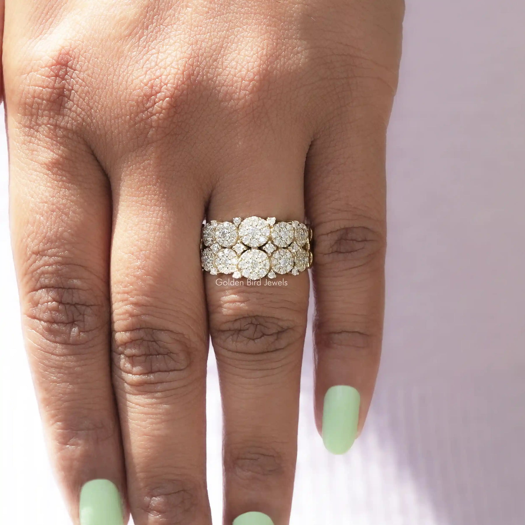 Round Cut Moissanite Wedding Ring In finger