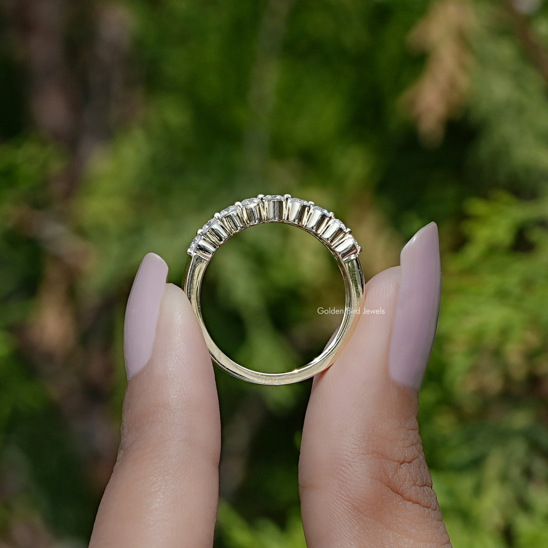 Round Moissanite Two Row Half Eternity Matching Band