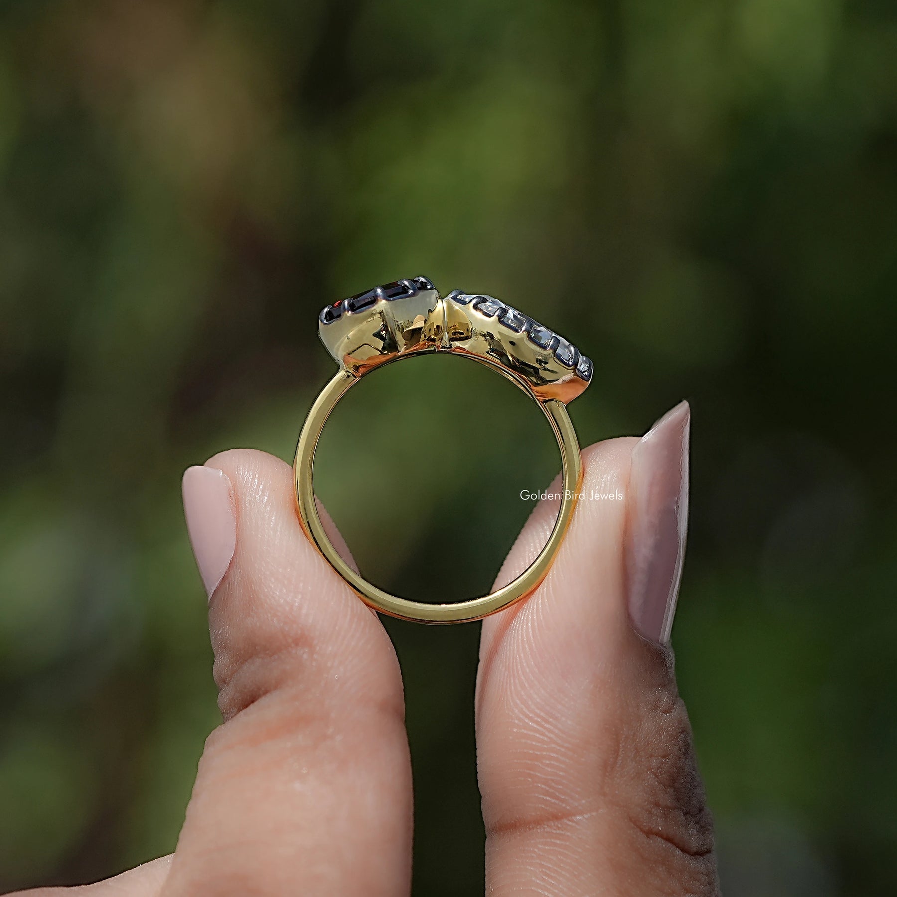 Heart Shaped Gemstone Two Stone Ring