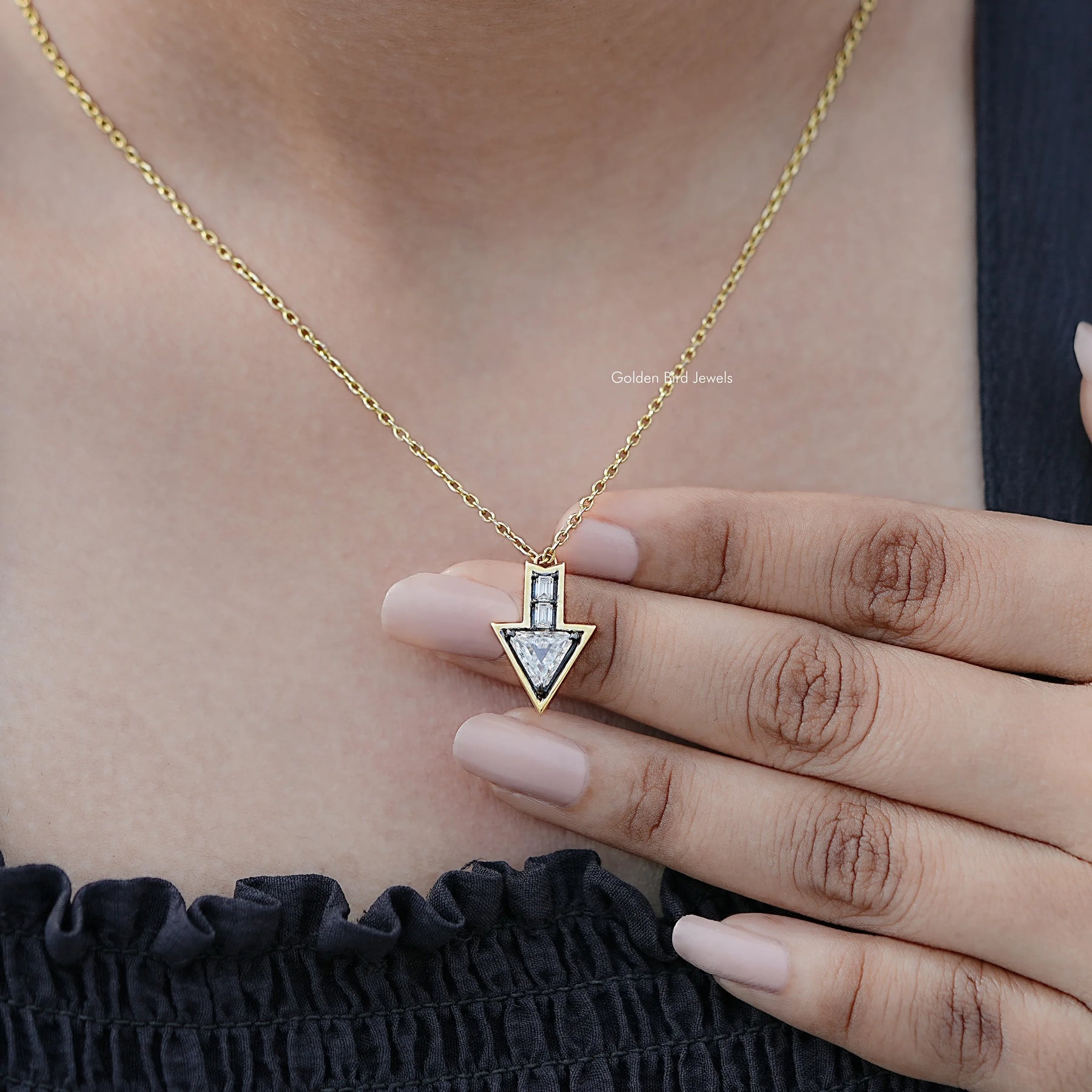 Front View Of Triangle And Baguette Shaped pendant