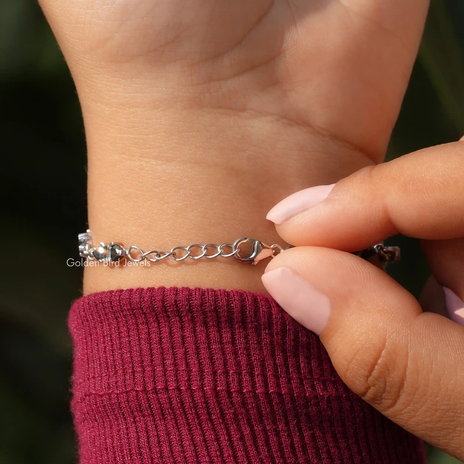 Back view of moissanite trillion cut bracelet