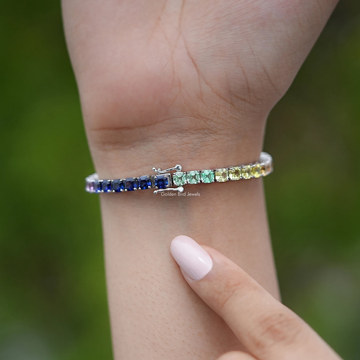 Gradient Multi Color Asscher Gemstone Tennis Bracelet