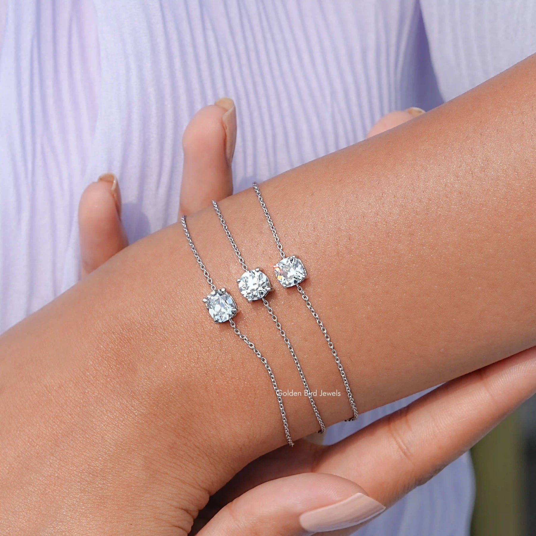 In front view of diamond Multi Shape Bracelet in secure setting