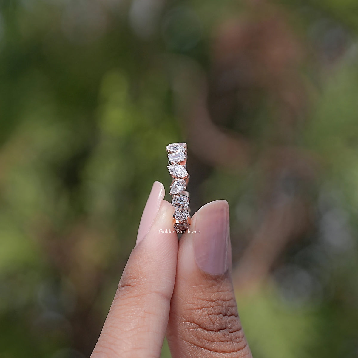 Side View of Multi Shape Lab Diamond Full Eternity Wedding Band